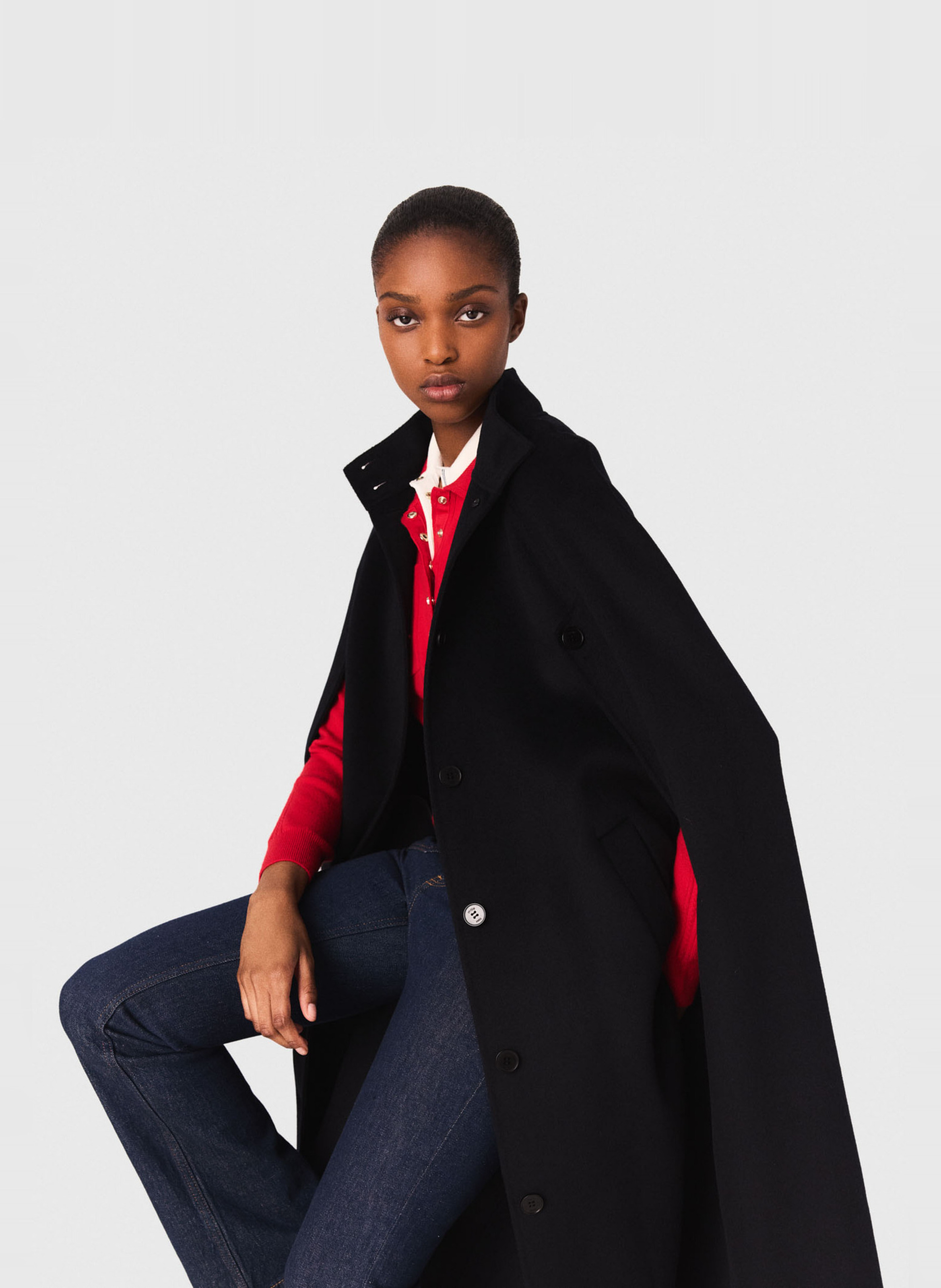 Cape col montant en laine MAJE Bleu