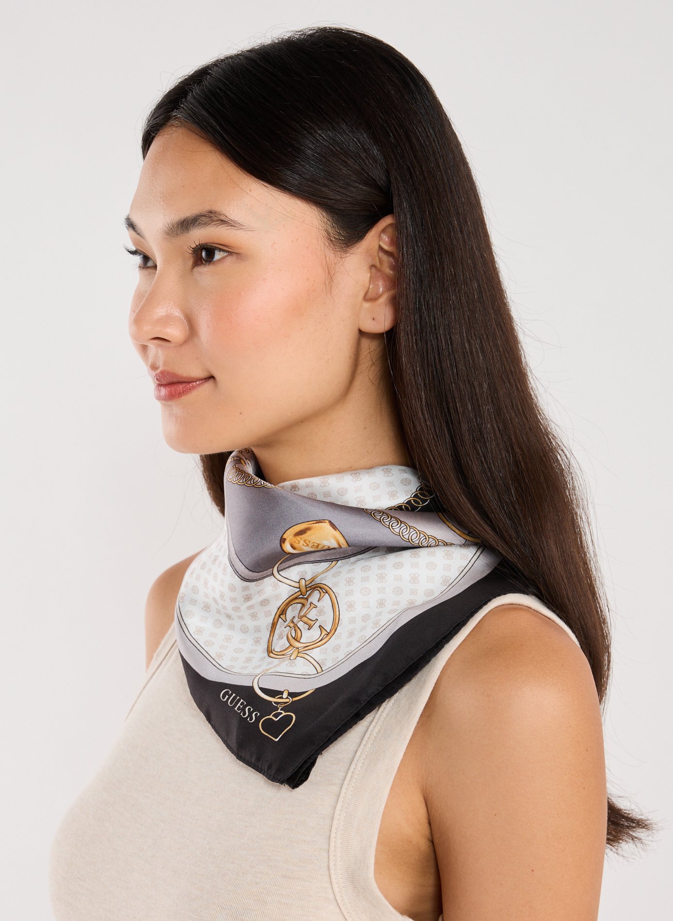 Carré de soie imprimé GUESS Noir