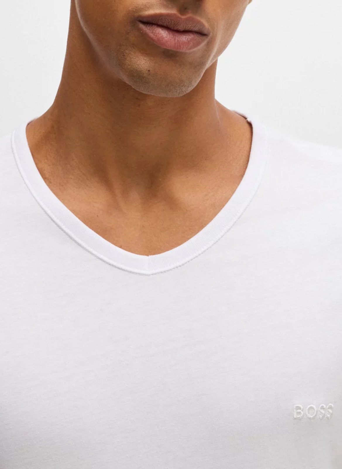 Lot de 3 tee-shirts col v brodé en coton BOSS Blanc