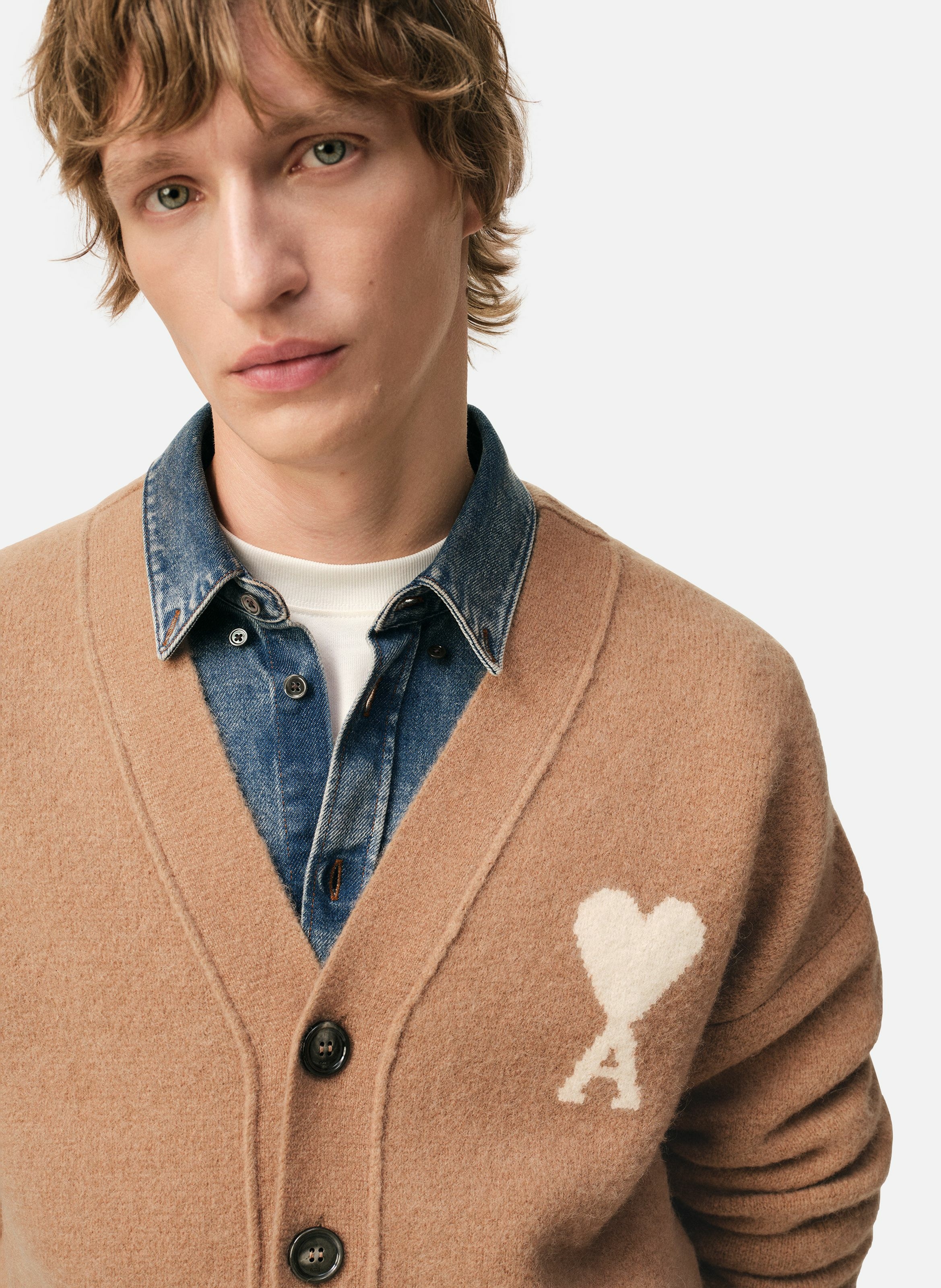 Cardigan ami de coeur en alpaga unisexe AMI PARIS Marron