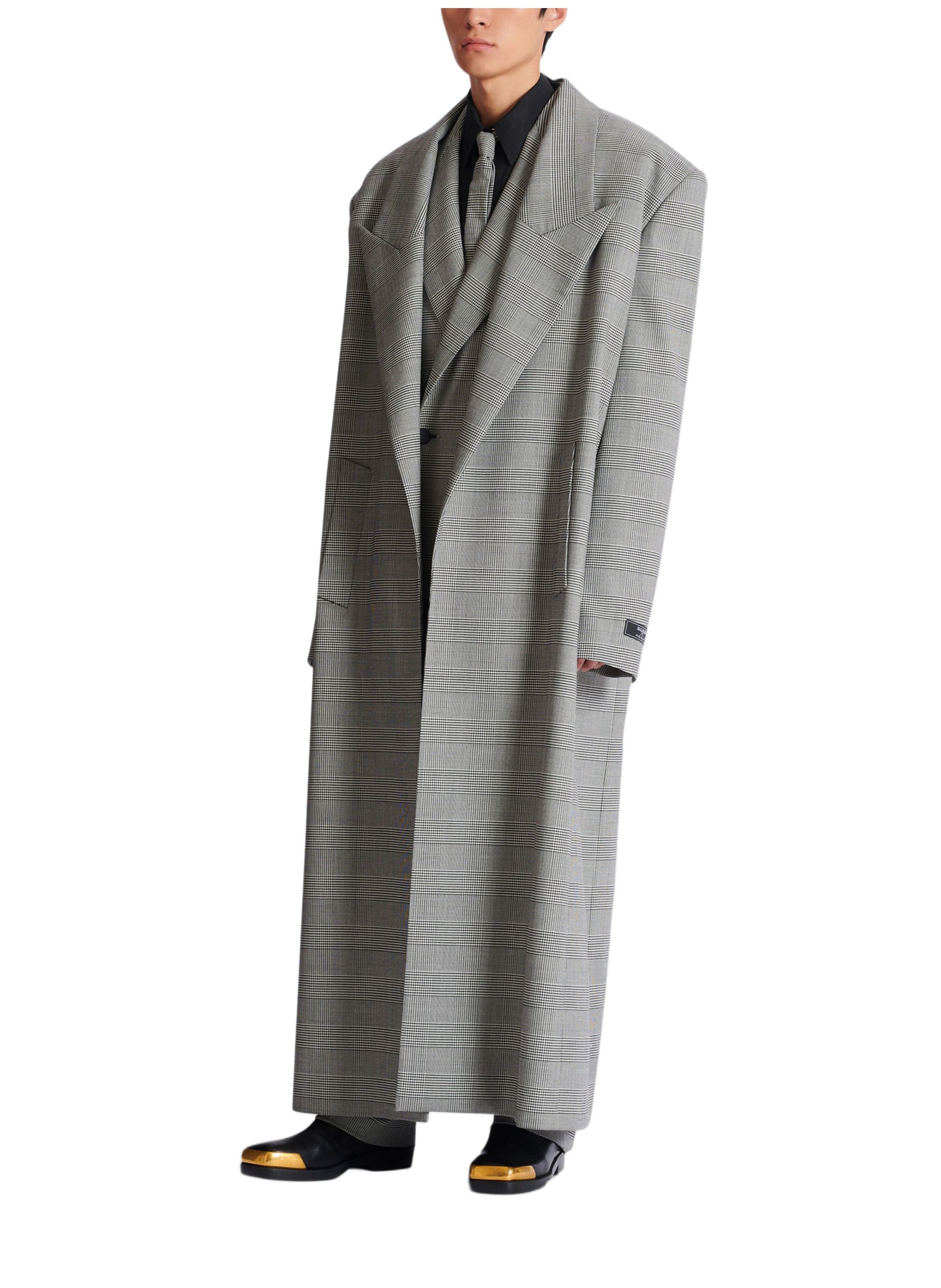 Manteau oversize en laine prince de galles BALMAIN Noir