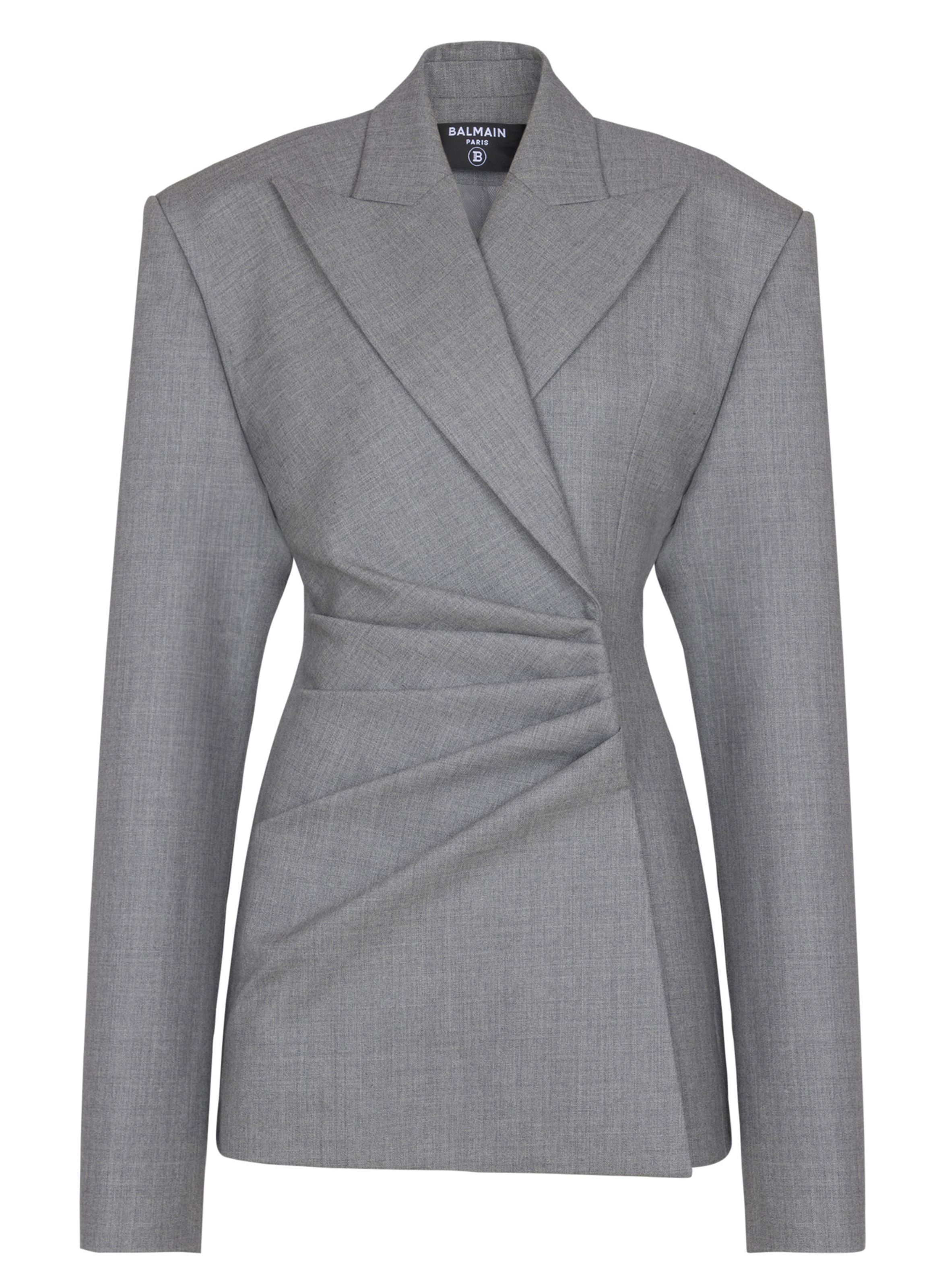 Robe-veste courte en laine drapée BALMAIN Gris