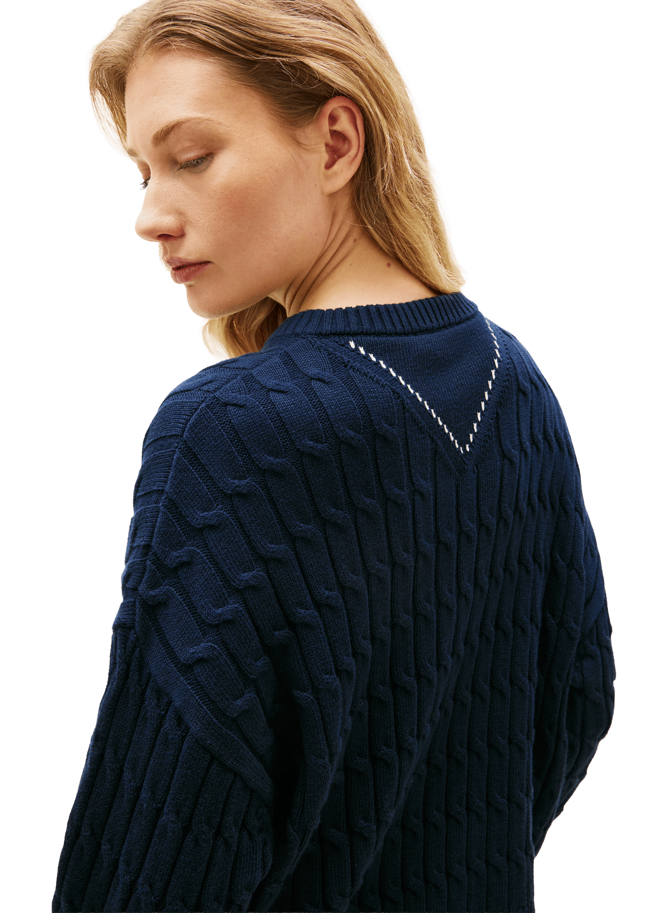 Pull à col V torsadé en coton TOMMY HILFIGER Bleu