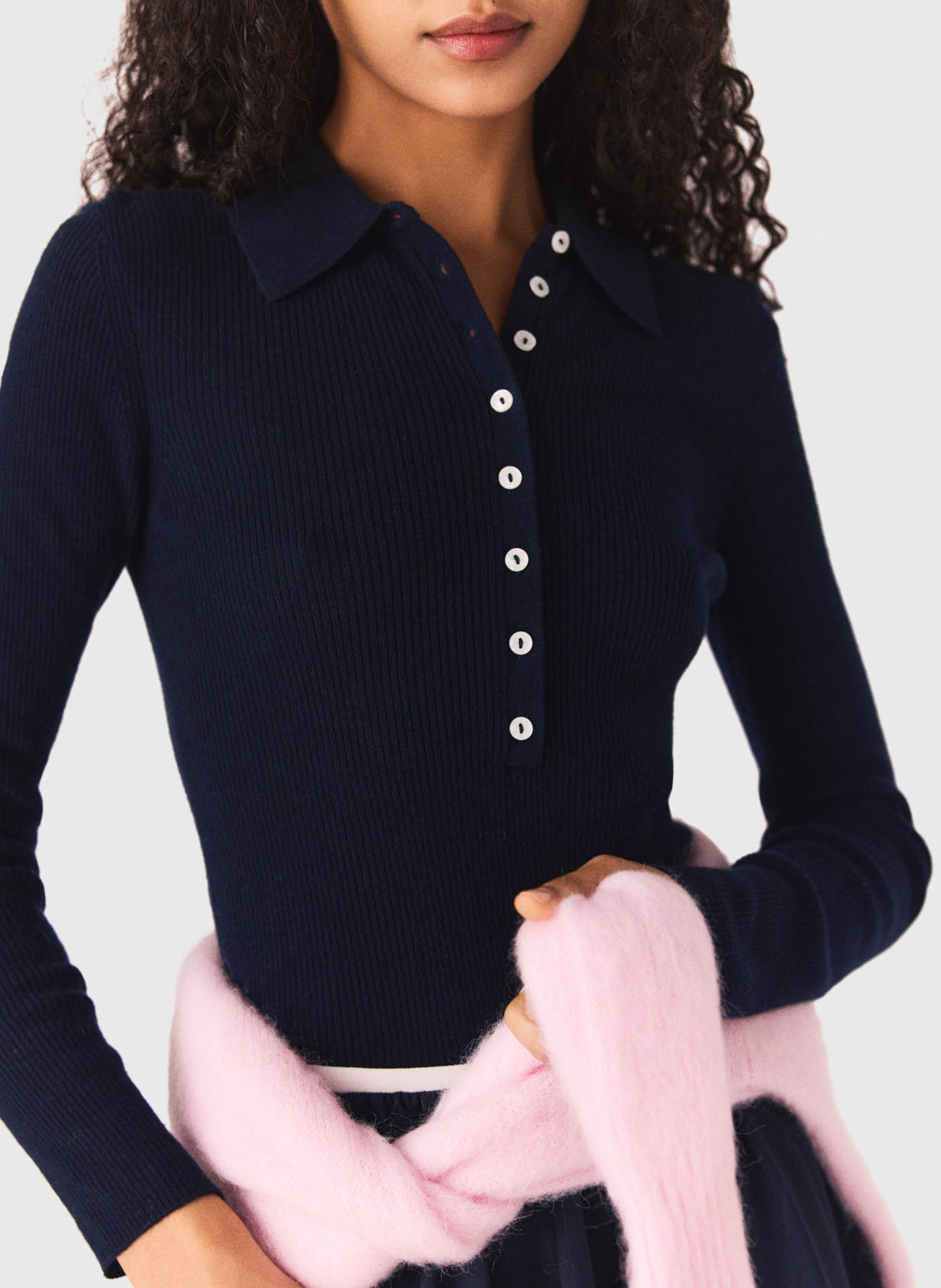 Polo ajusté en laine mélangée MAJE Bleu