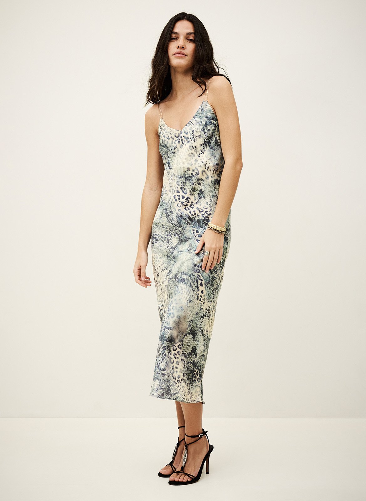 Robe longue col v imprimée catelina BA&SH Bleu