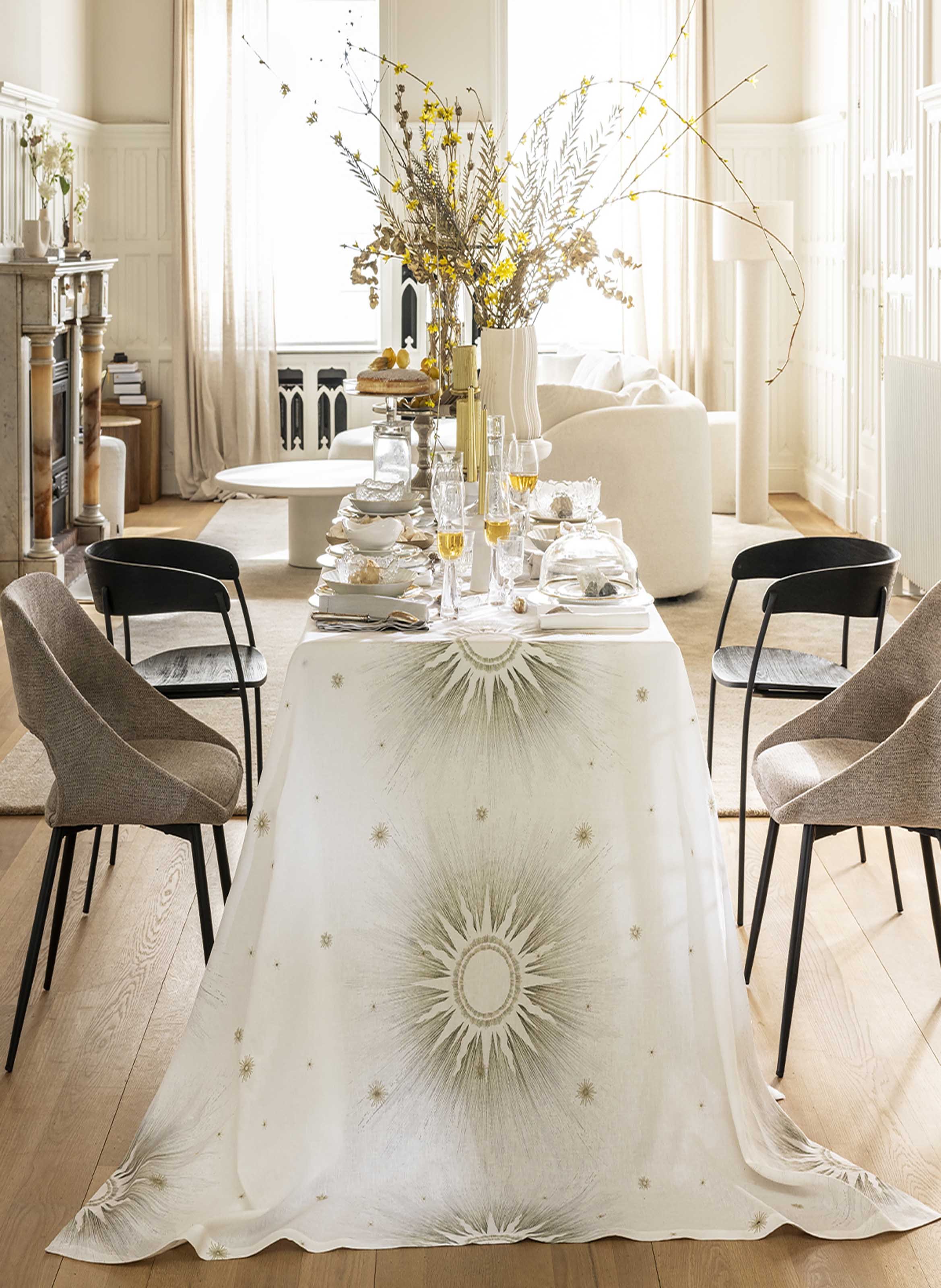 Nappe imprimée en lin, poussière d'étoile ALEXANDRE TURPAULT Blanc