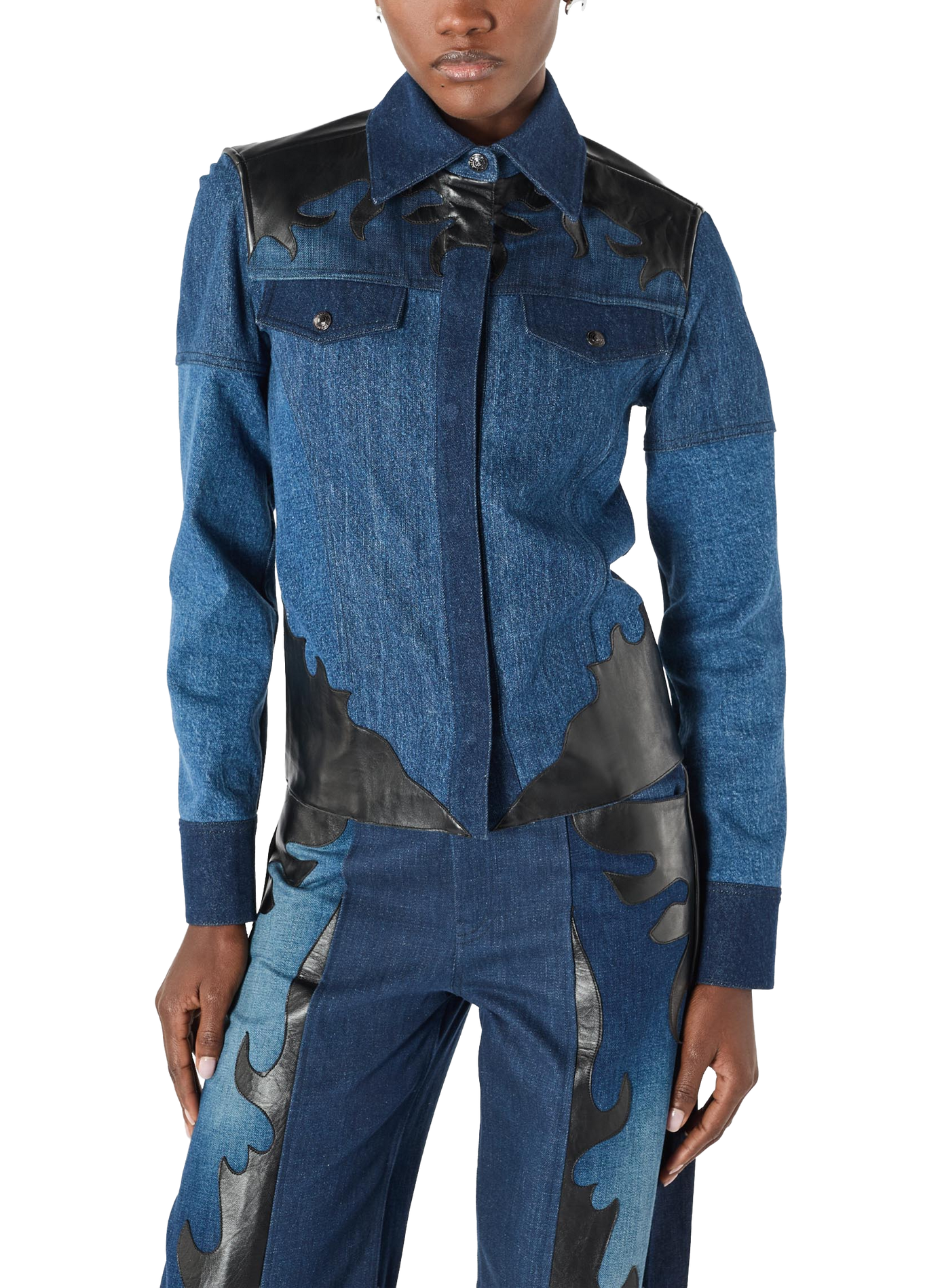Upcycled denimjas met leren patches unisex MARINE SERRE Blauw