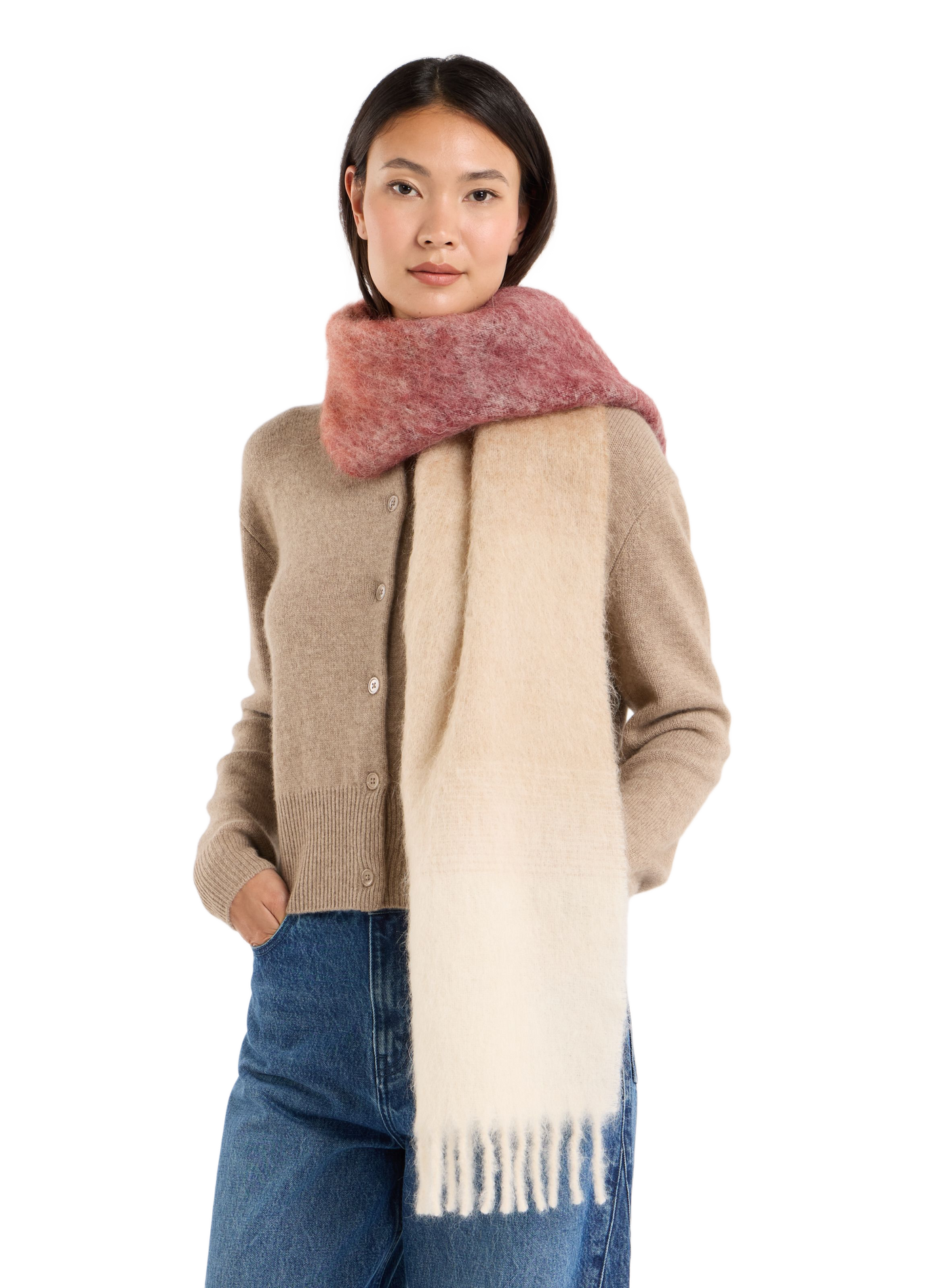 Tie-dye fringed wool blend scarf | Beige SAISON 1865 Women