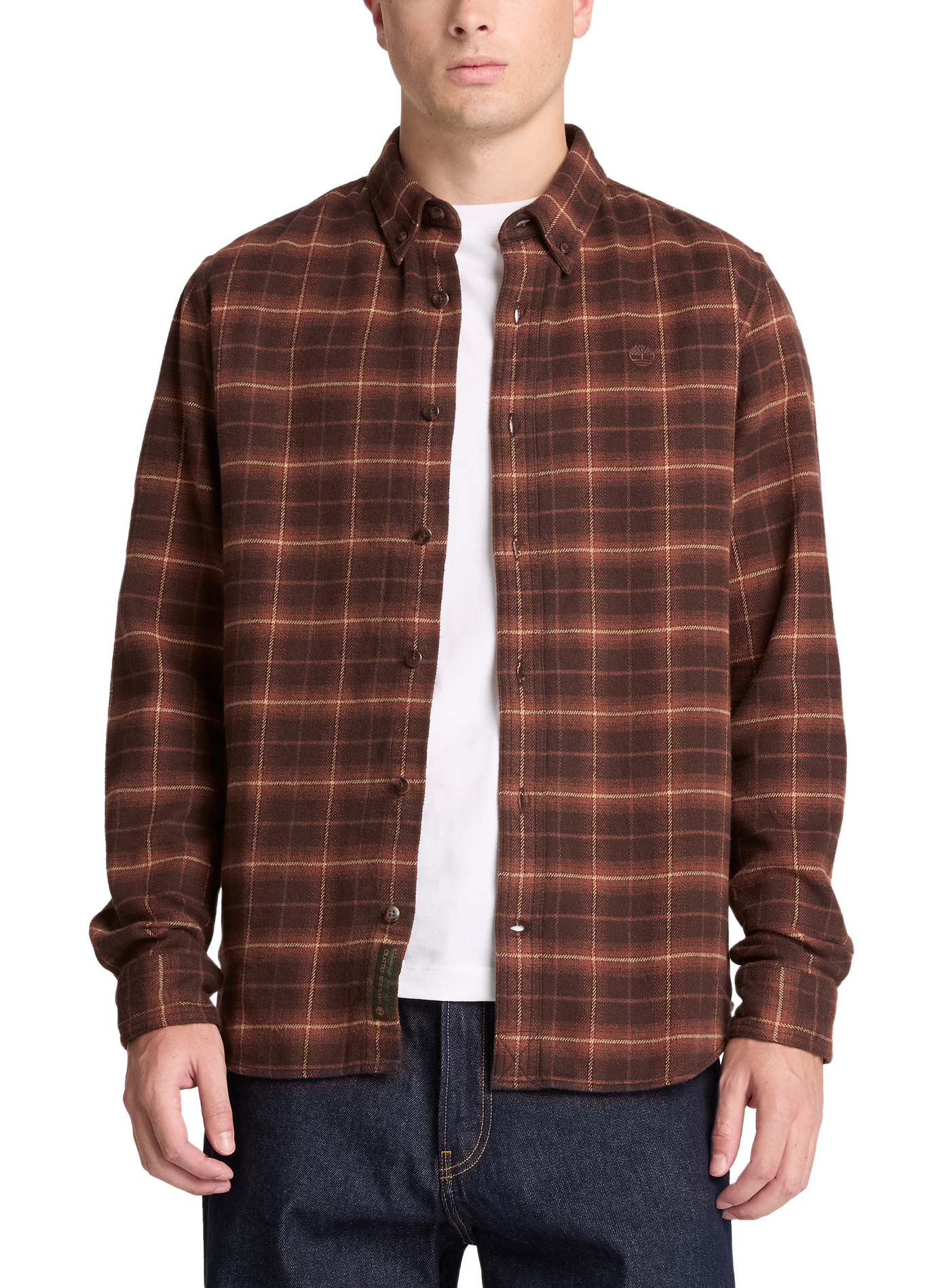Straight cotton check shirt | Brown TIMBERLAND Men