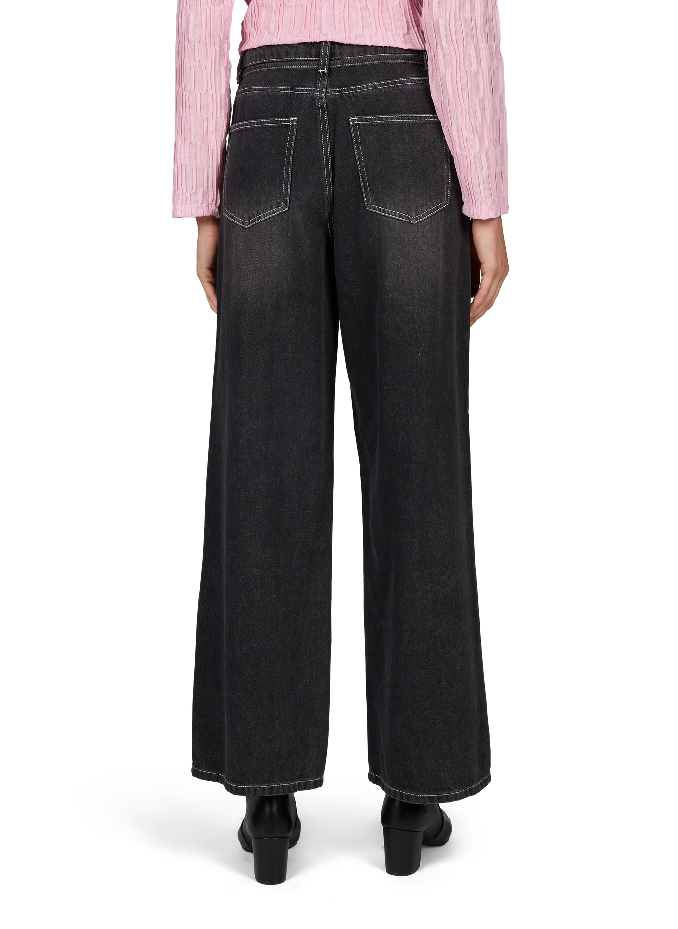 Wide leg mixed cotton jeans OBJECT Black