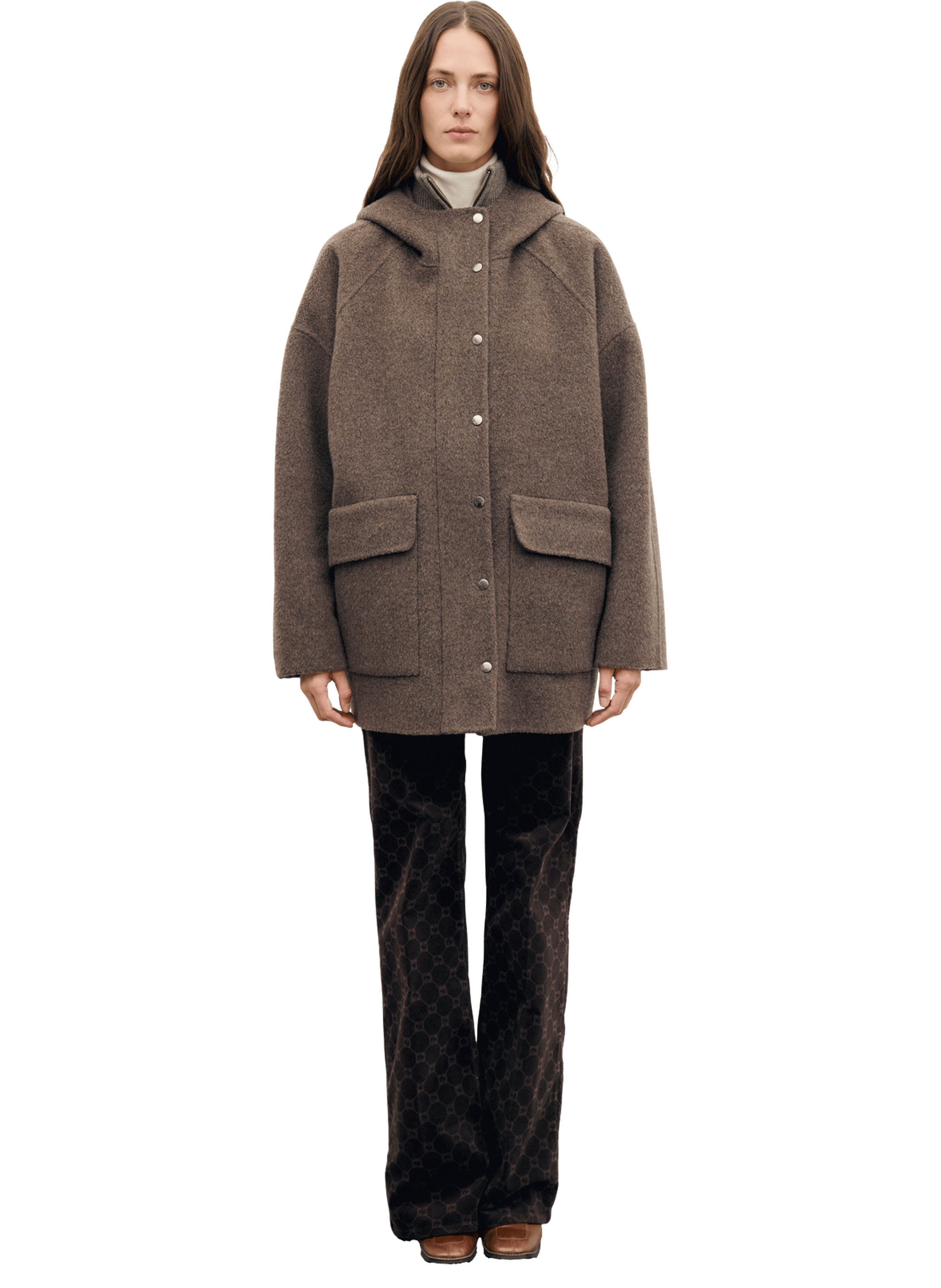 Manteau droit à capuche en laine - alsa GERARD DAREL Marron