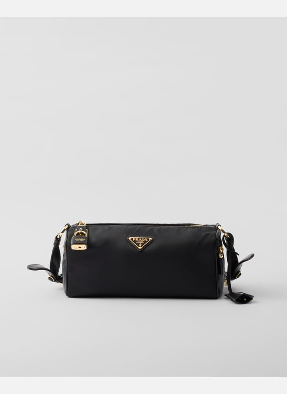 Sac porté épaule en cuir et re-nylon avec cadenas Noir by PRADA PRADA Sac porté épaule en cuir et re-nylon avec cadenas Noir