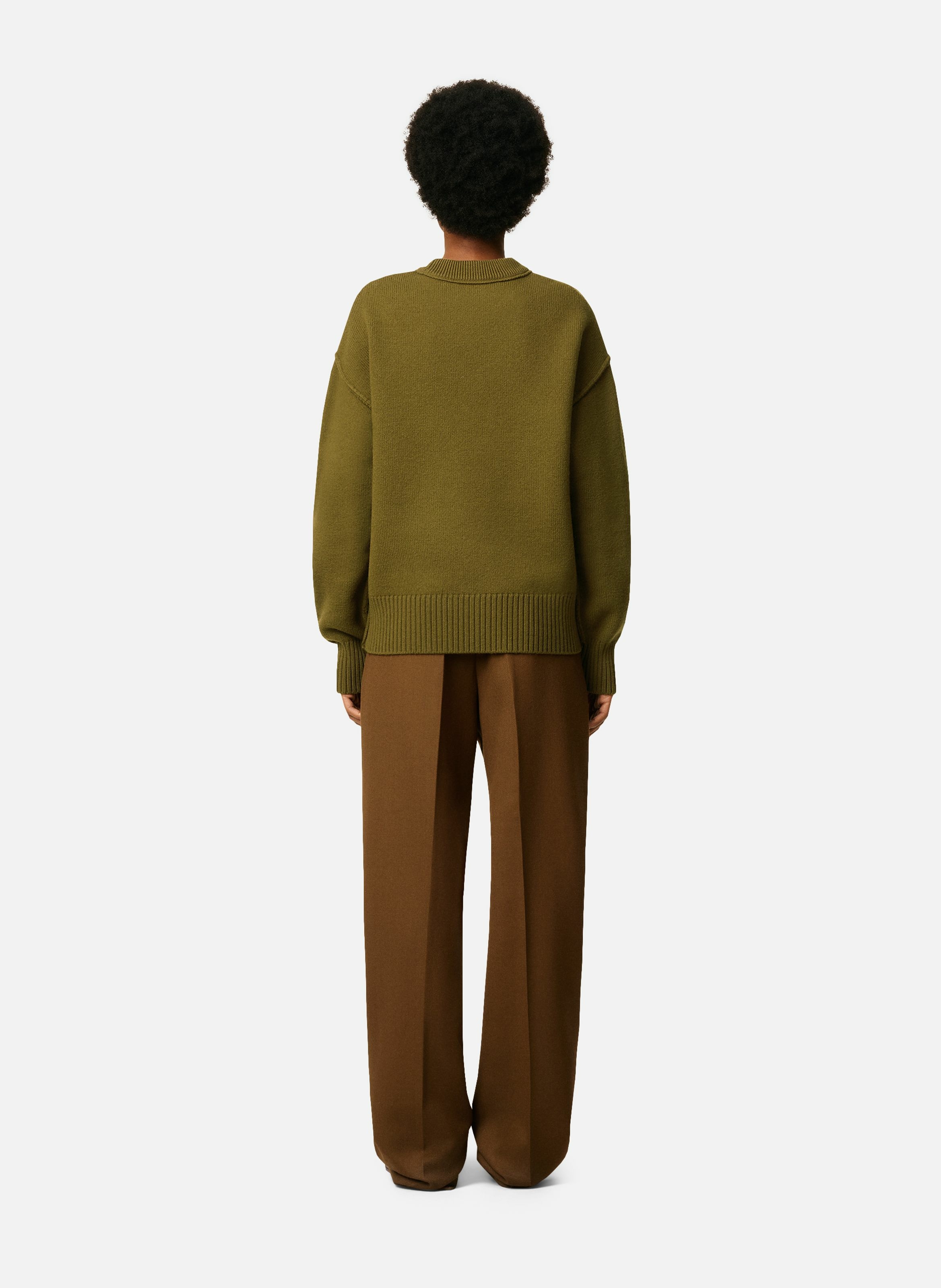 Pull col rond ami de coeur en laine unisexe AMI PARIS Vert