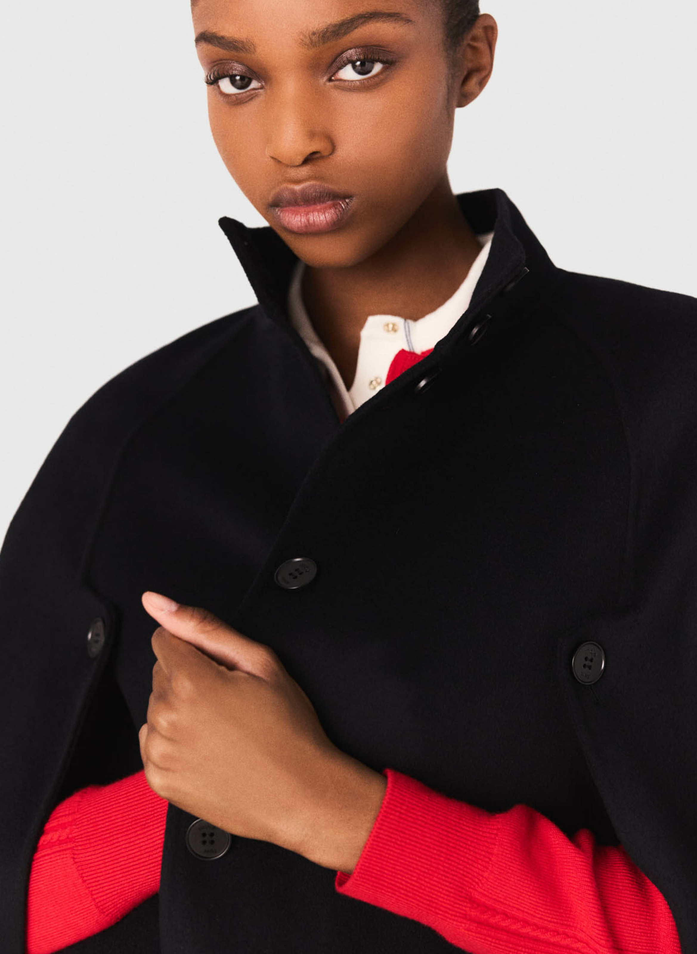 Cape col montant en laine MAJE Bleu