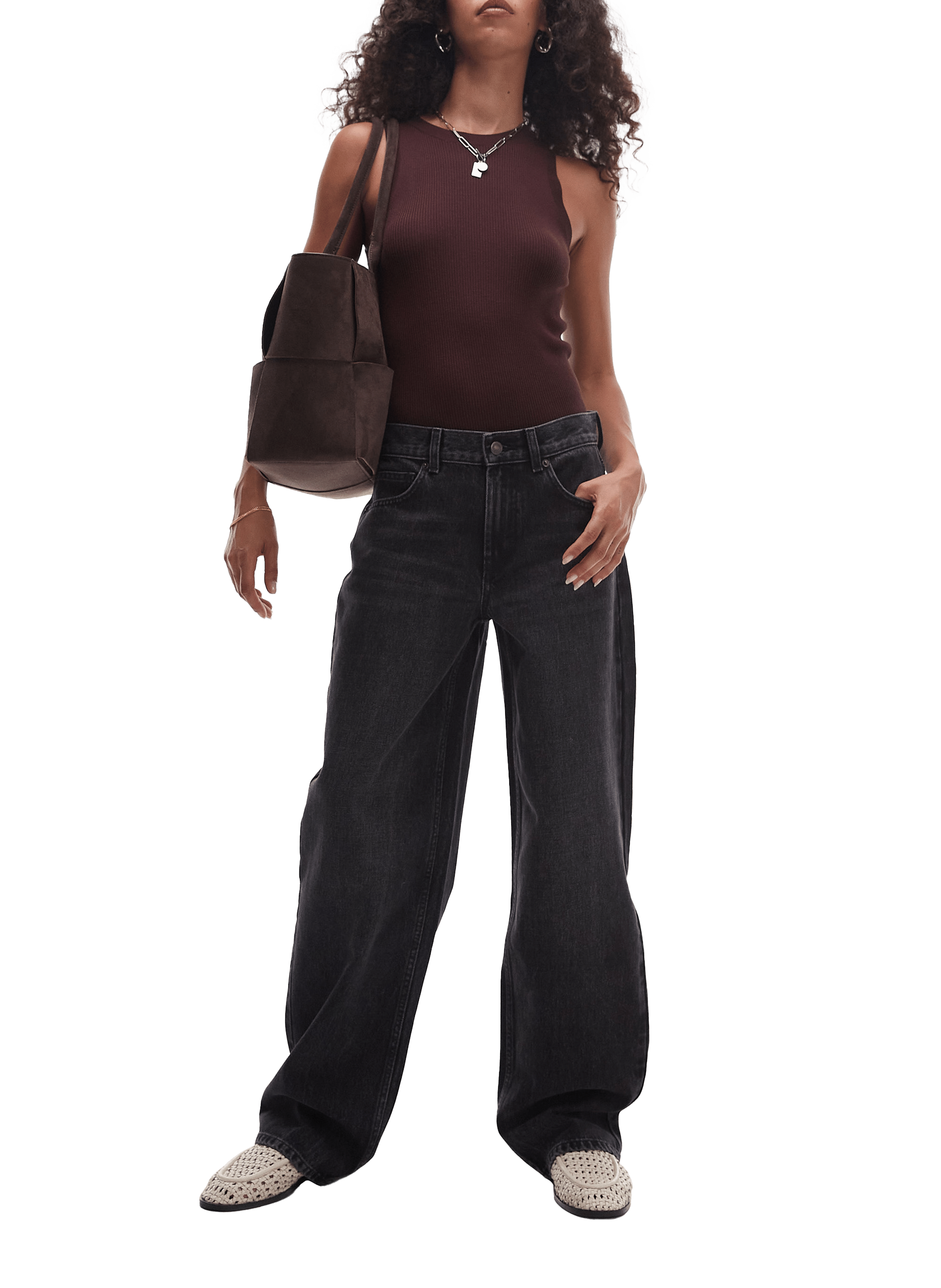 Jean large en coton mélangé TOPSHOP Bleu