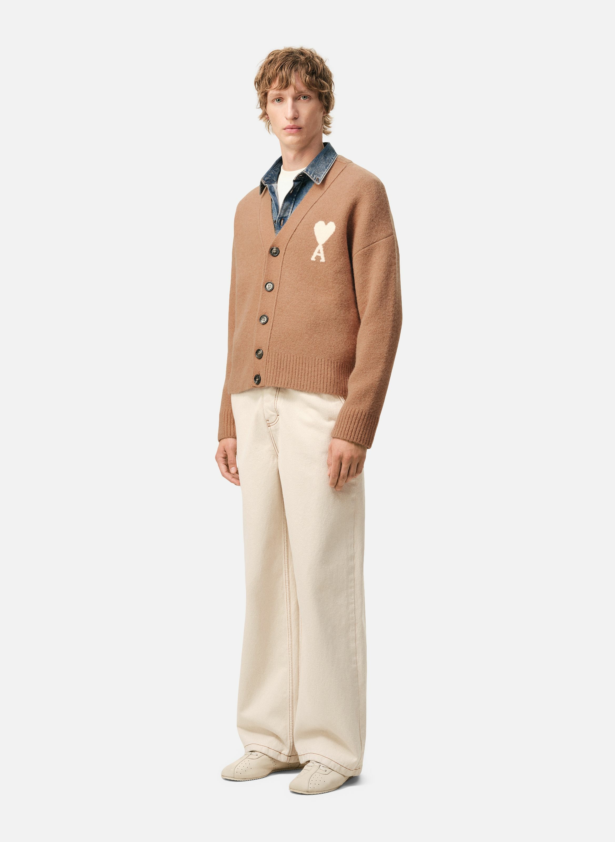 Cardigan ami de coeur en alpaga unisexe AMI PARIS Marron