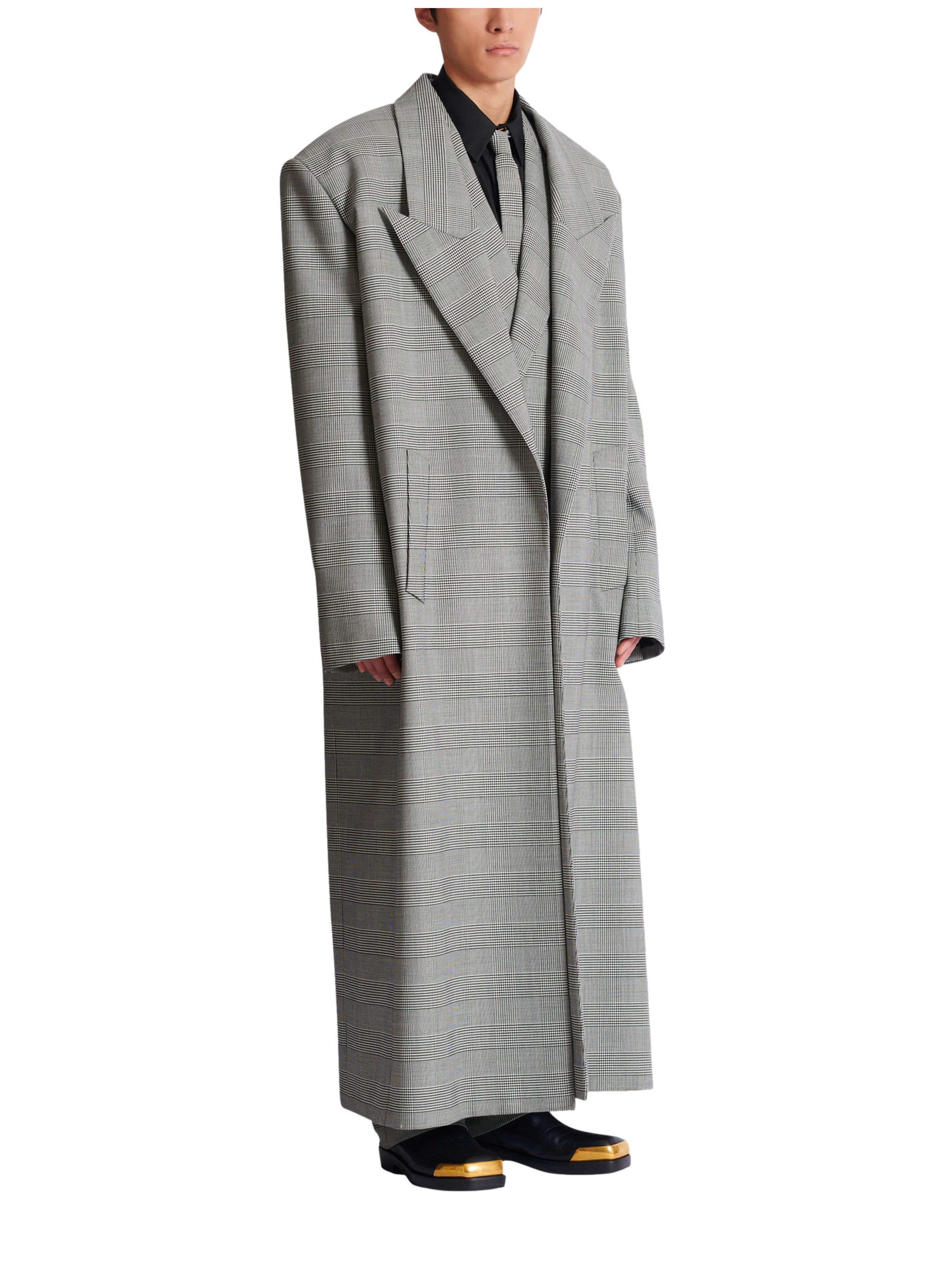 Manteau oversize en laine prince de galles BALMAIN Noir