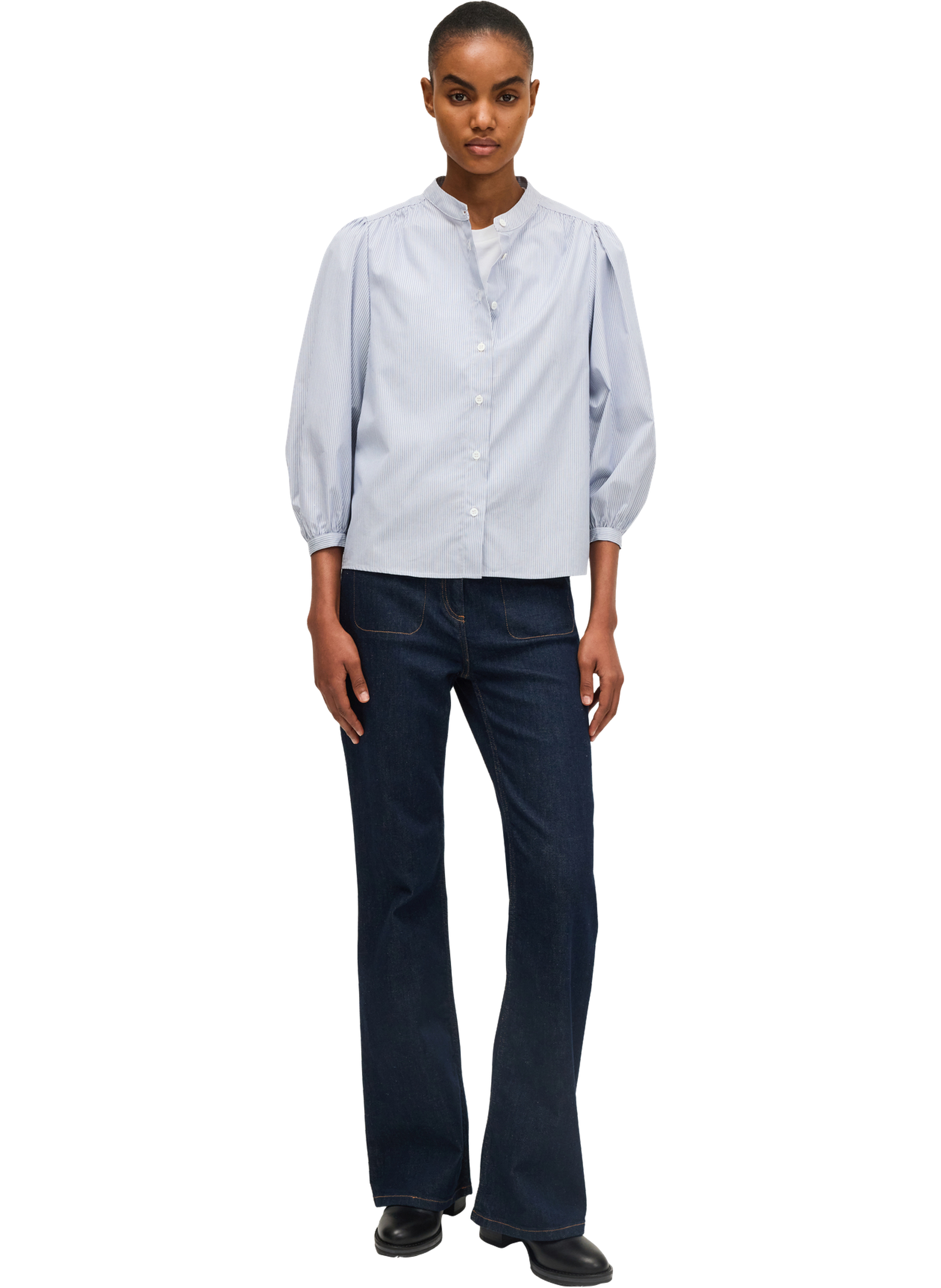 Chemise rayée à col officier - asia PABLO Blanc