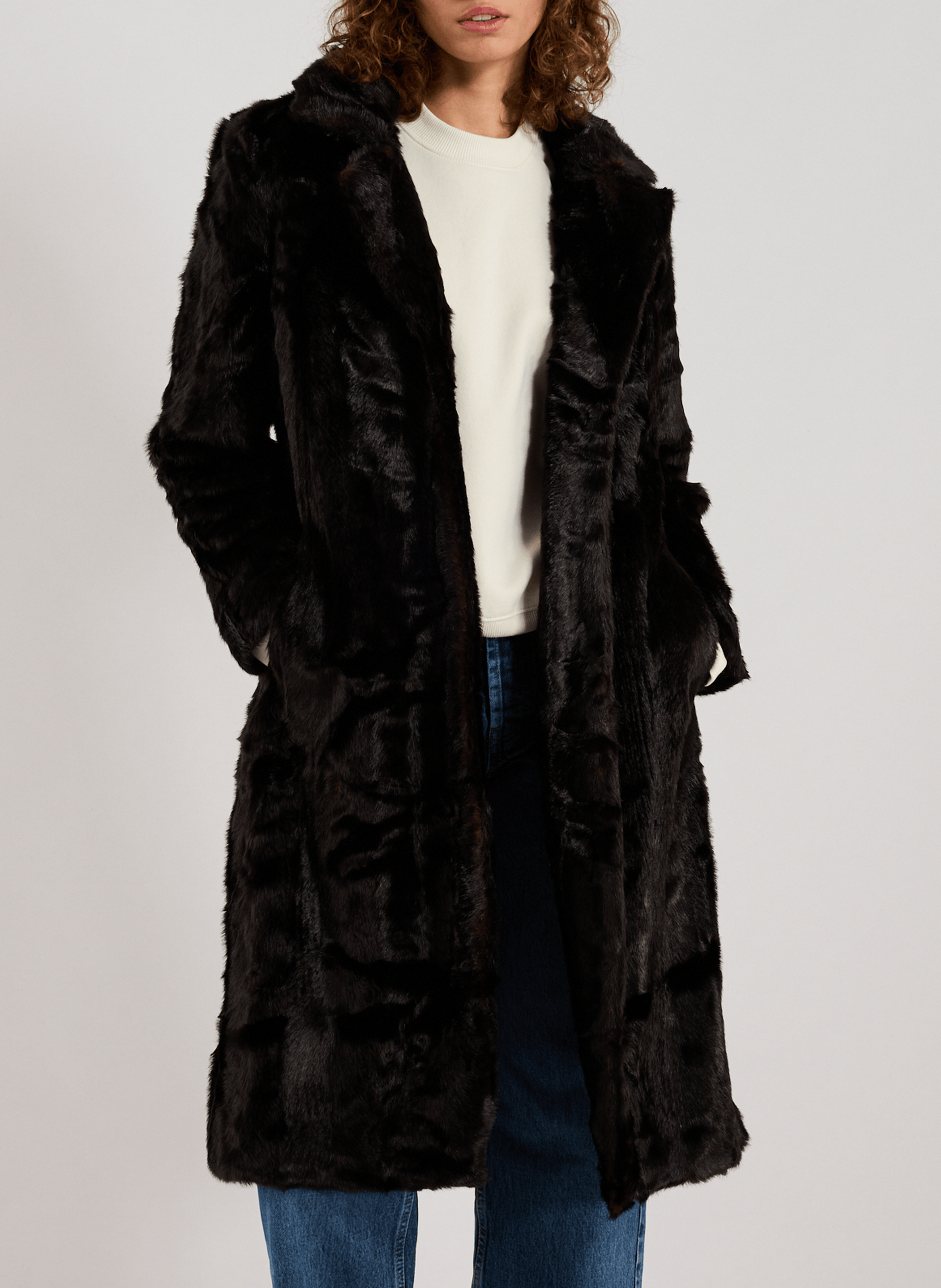 TOPSHOP Long faux fur coat Brown