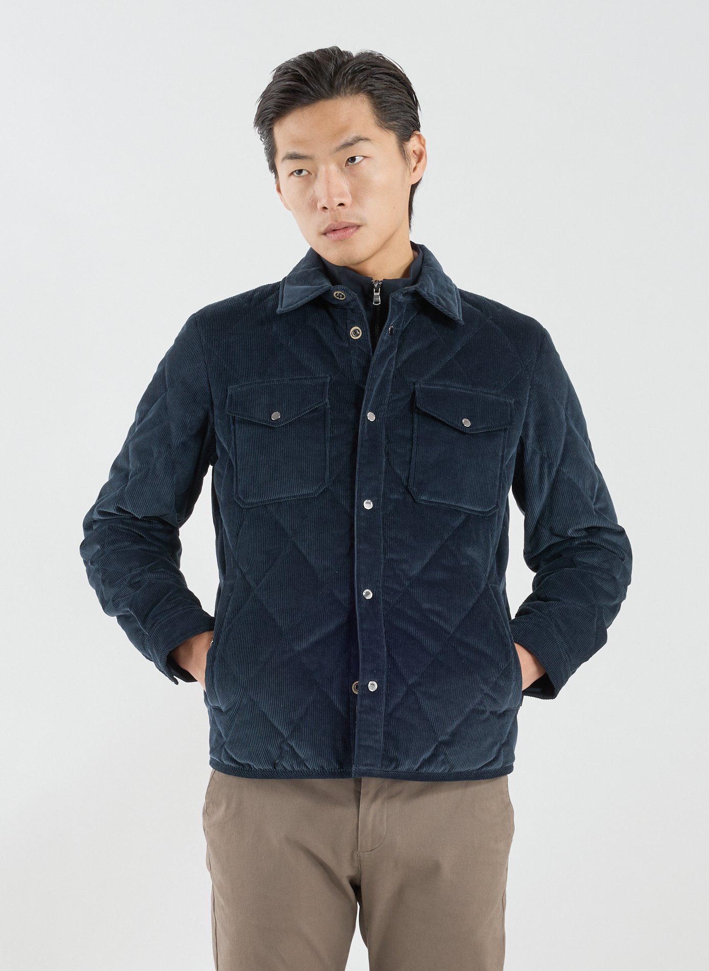 WOOLRICH Classic collar cotton overshirt Blue