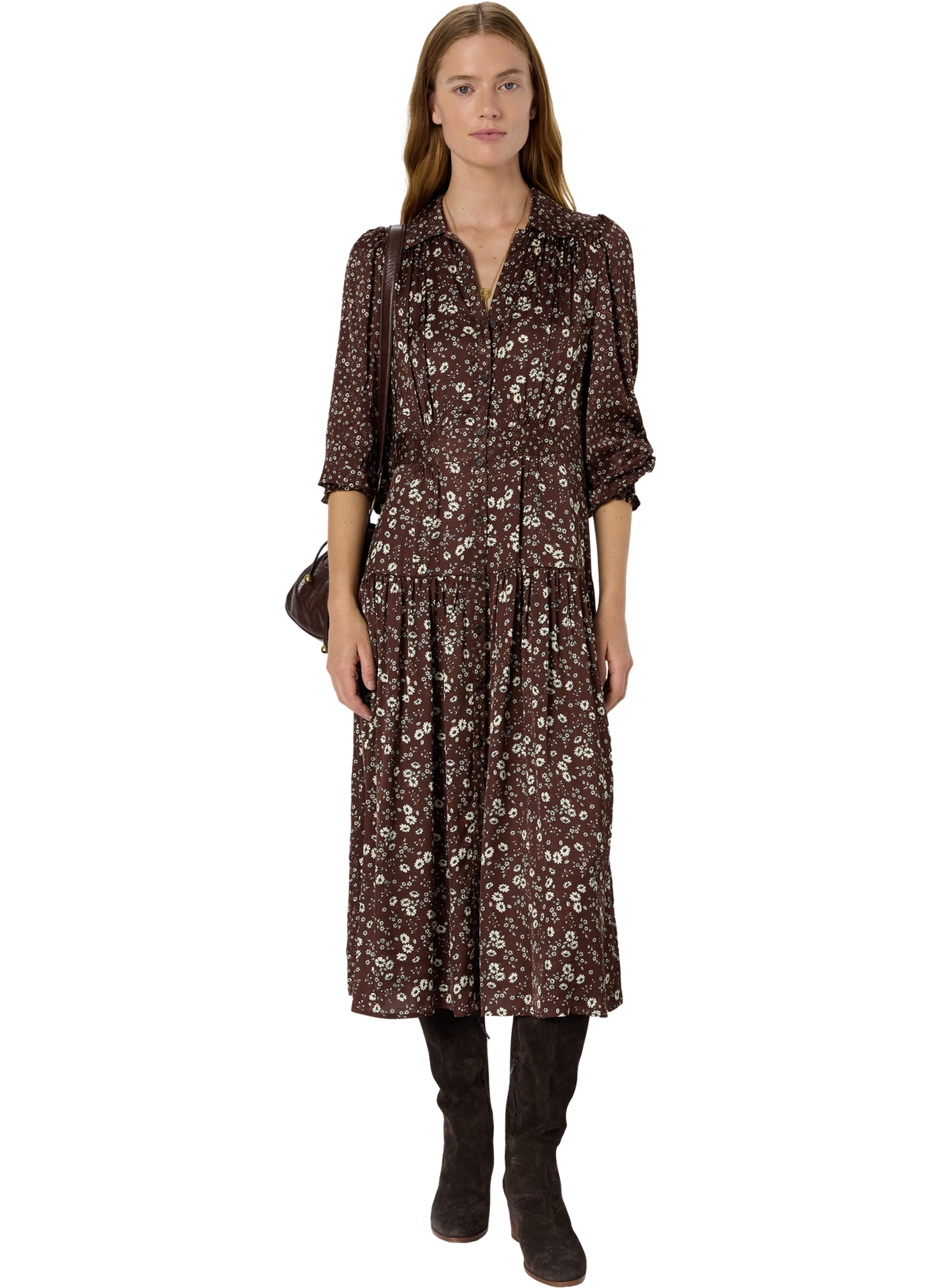 Robe chemise longue à fleurs - lolita GERARD DAREL Marron