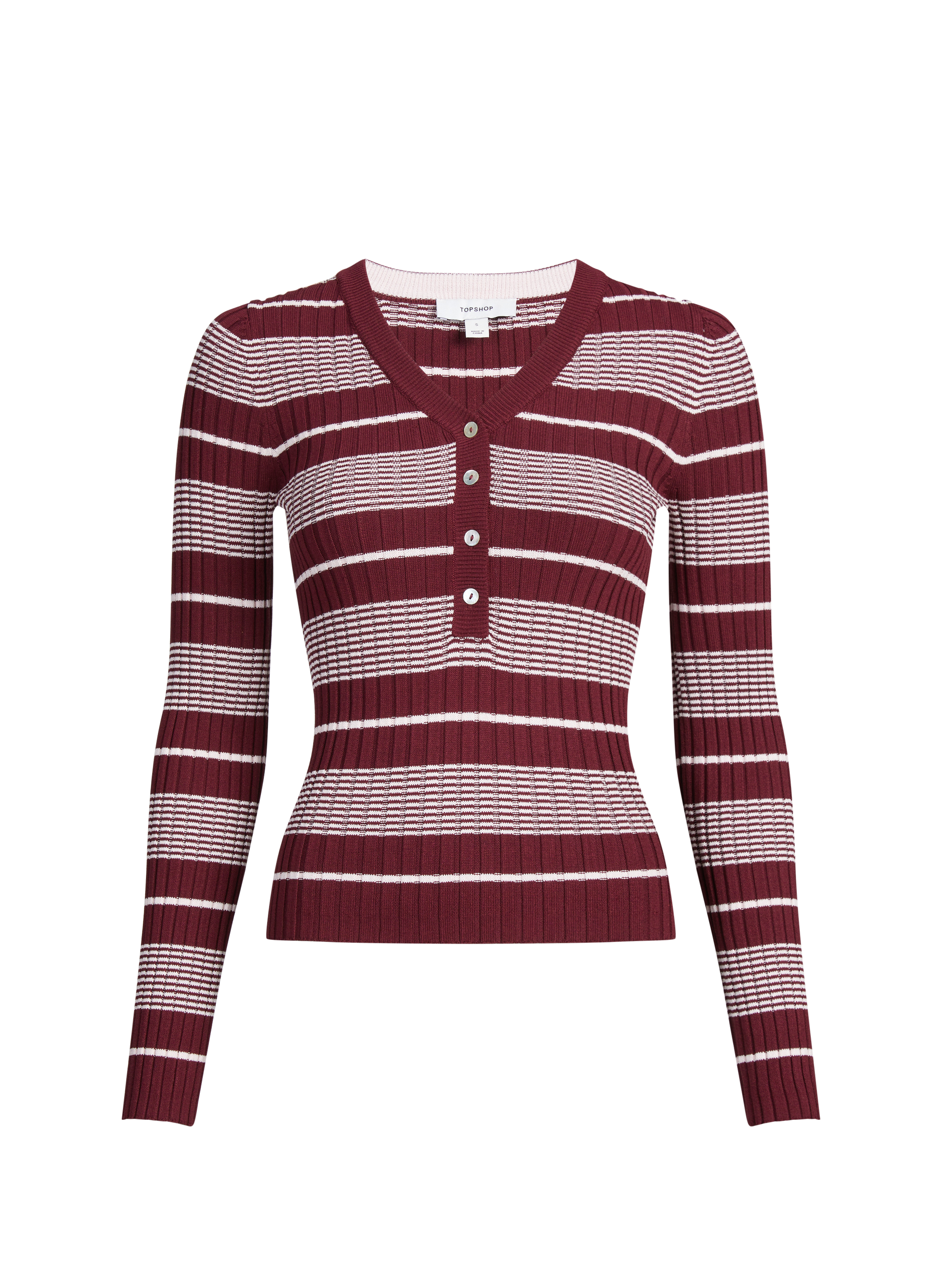 Pull à rayures col V TOPSHOP Rouge