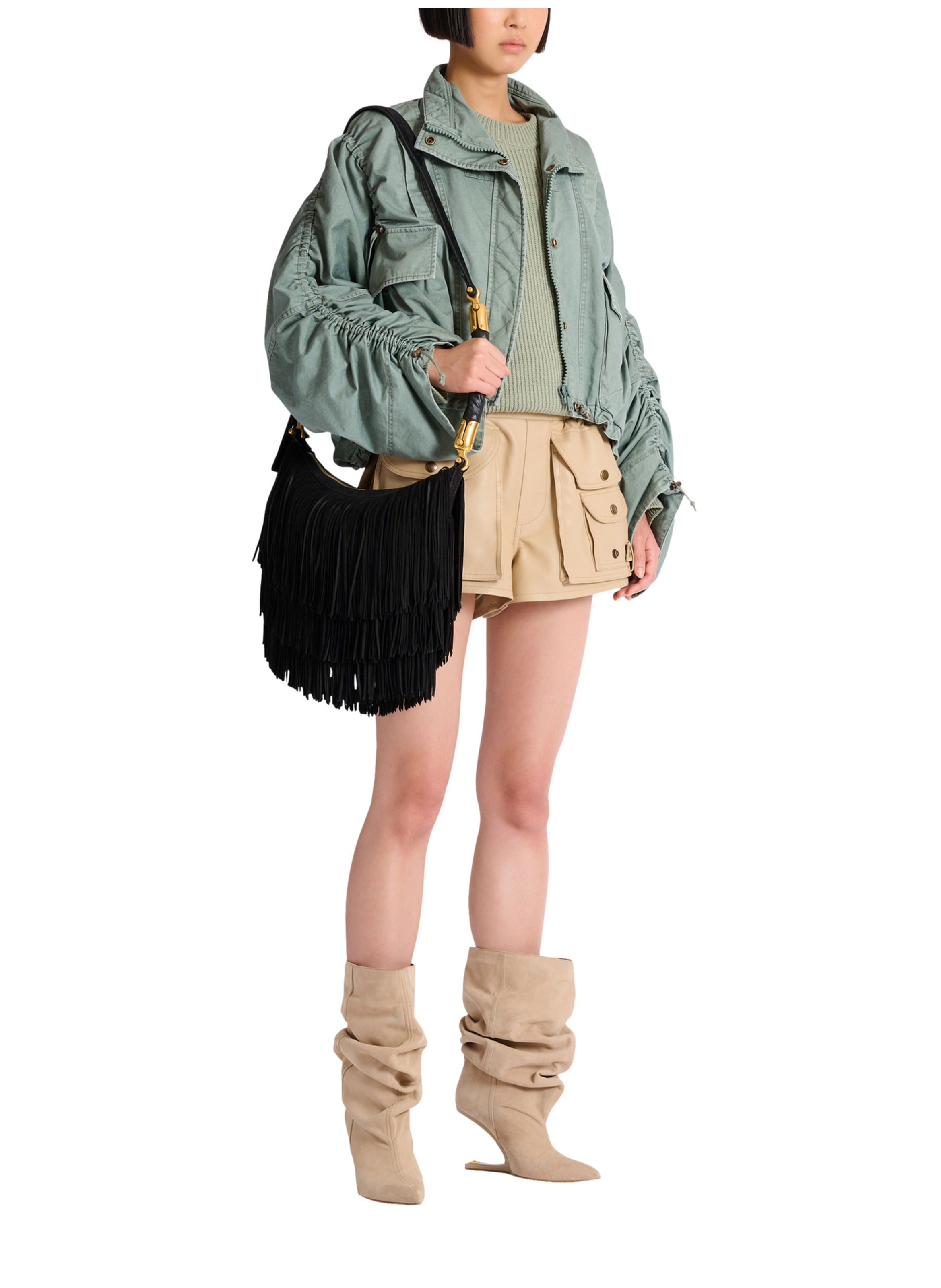 Sac ebene hobo en cuir suédé à franges BALMAIN Noir