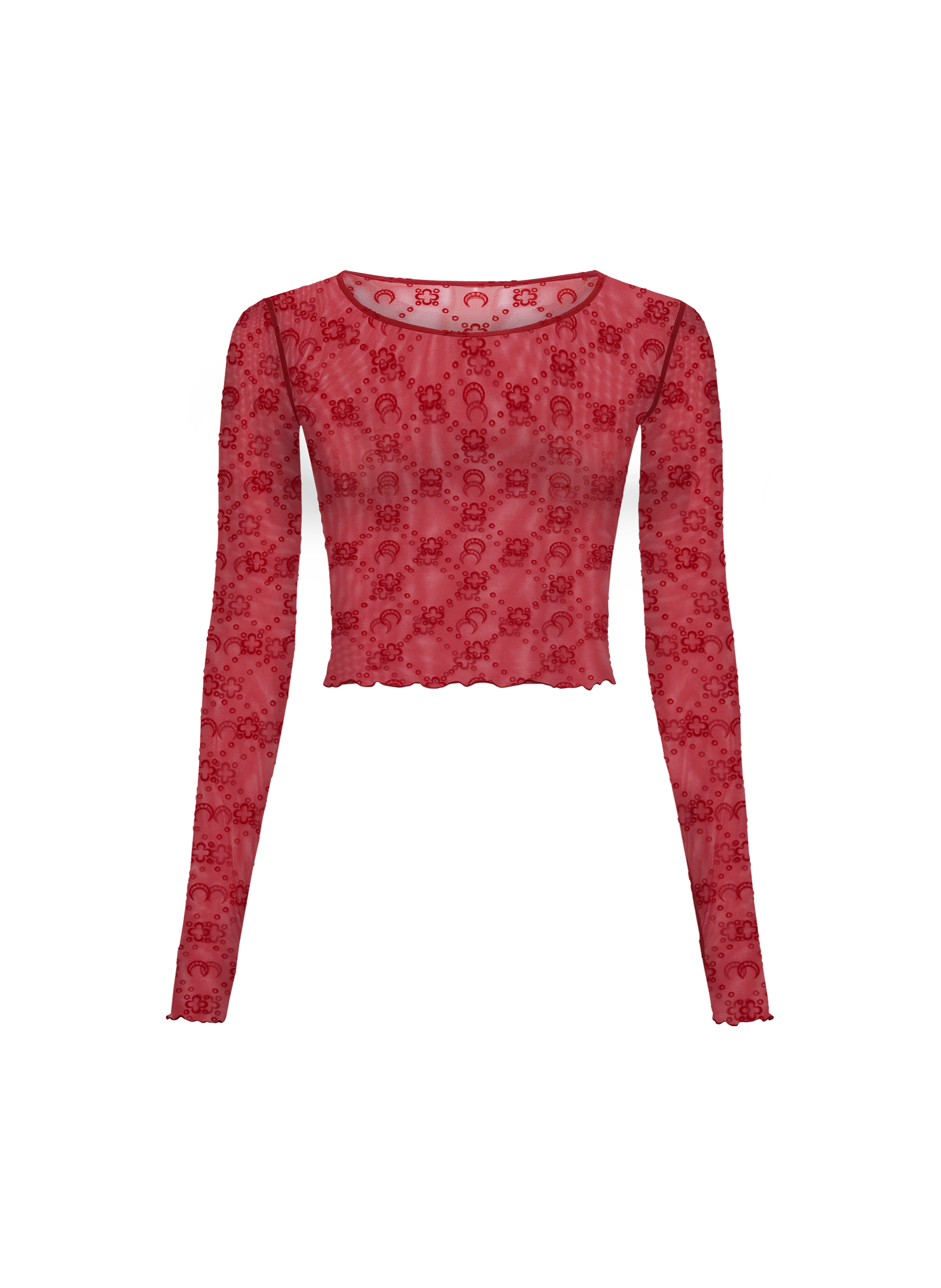 Top court moonogram à manches longues en mesh floquée MARINE SERRE Rouge