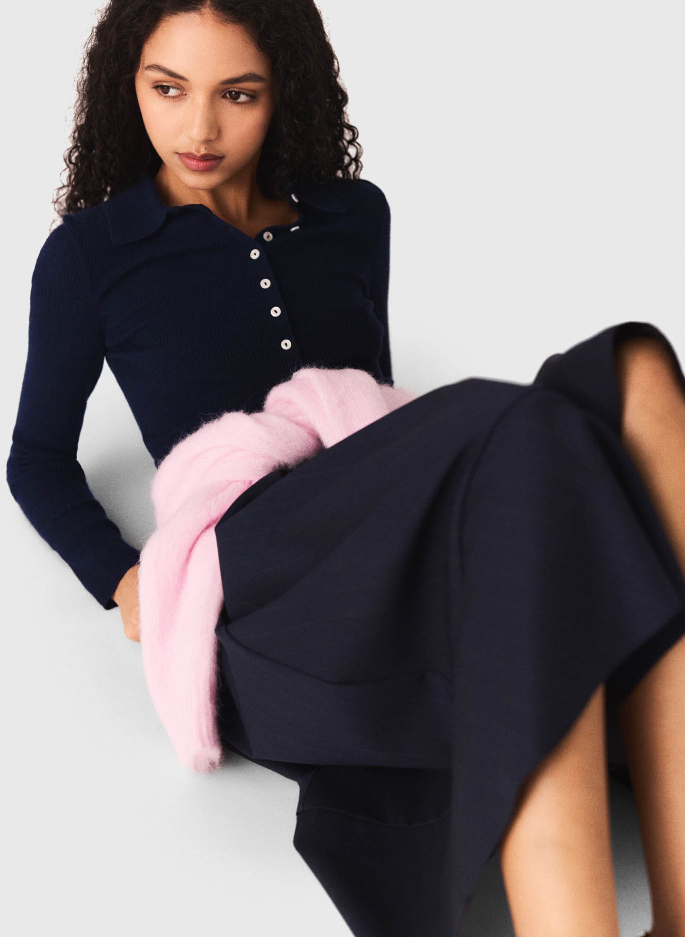 Polo ajusté en laine mélangée MAJE Bleu