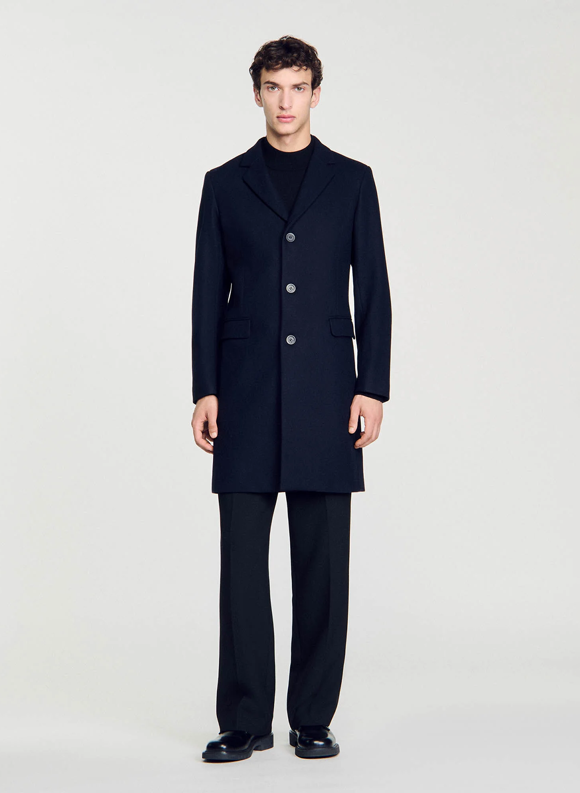 Manteau droit en laine mélangée SANDRO Bleu