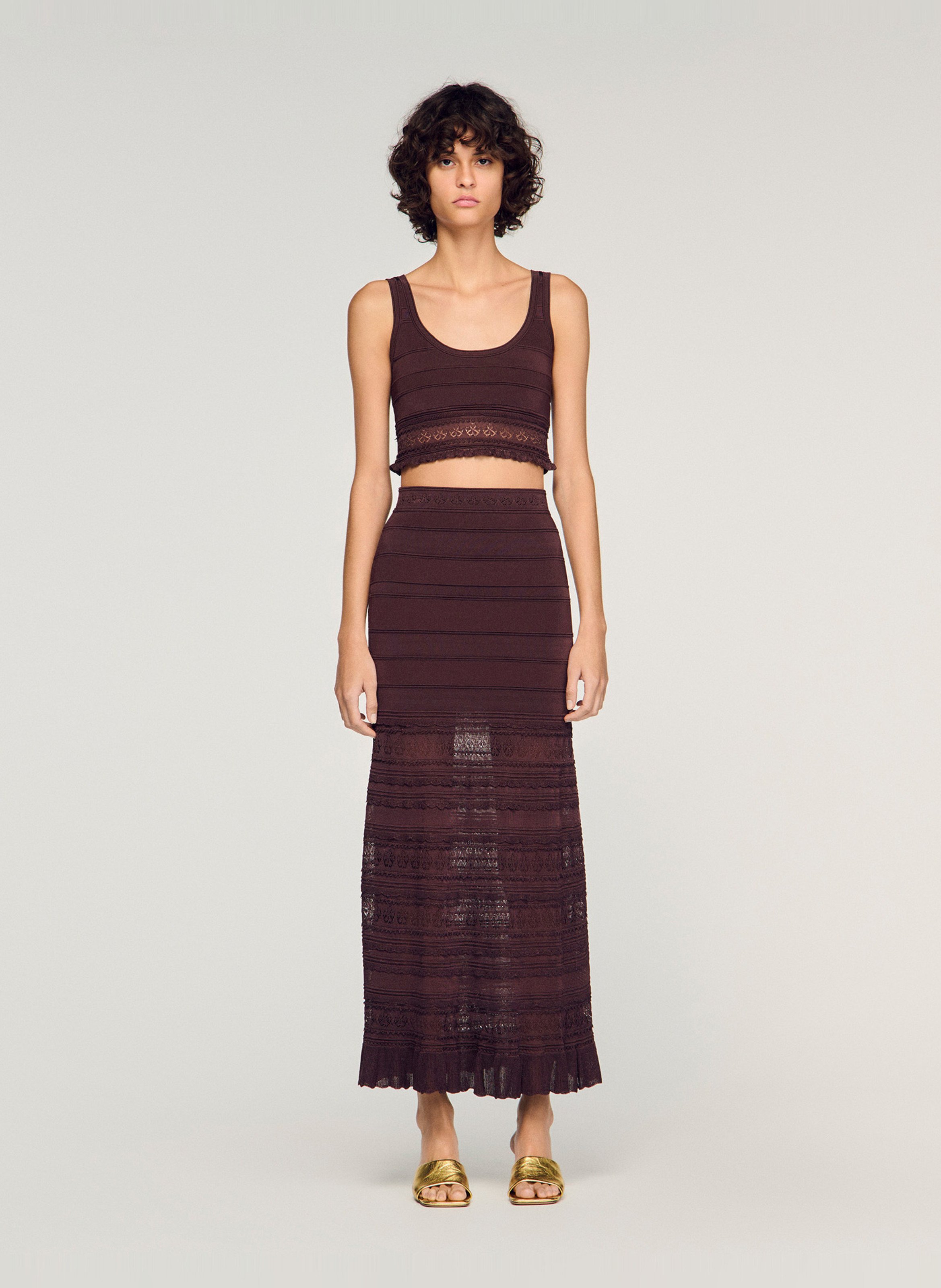 Top court en maille SANDRO Marron