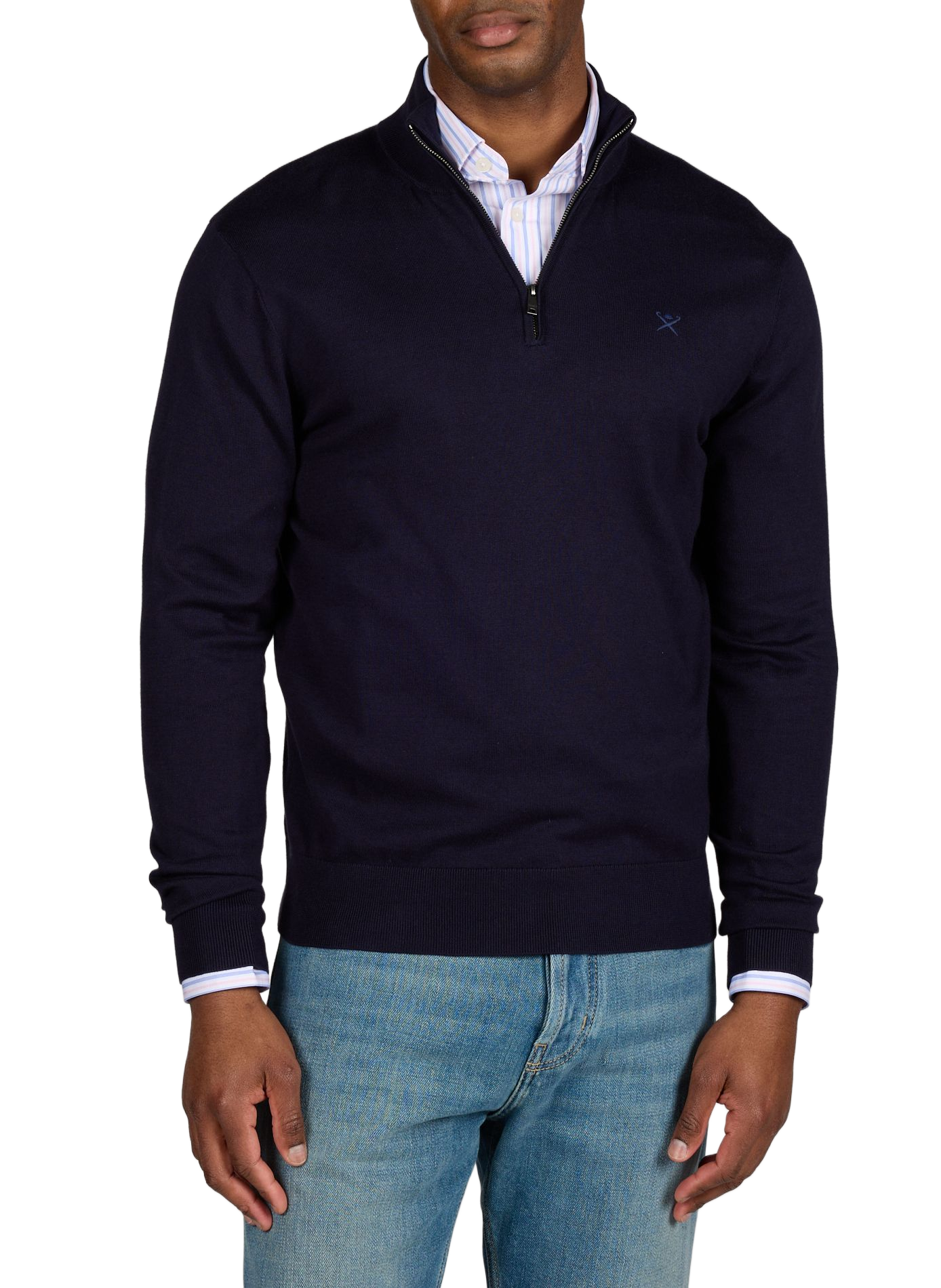 Pull col zippé en coton et soie HACKETT Bleu