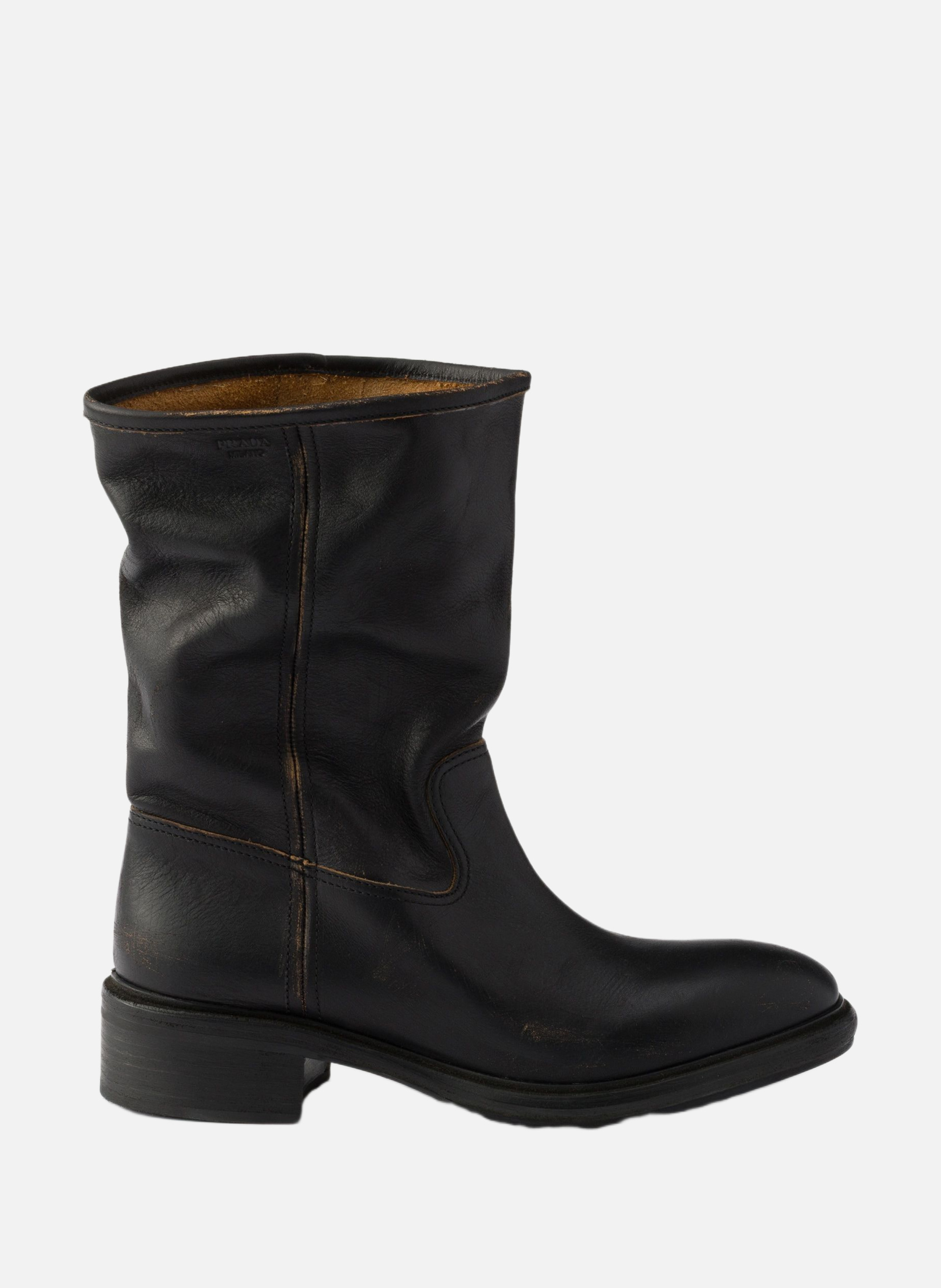Bottes en cuir à effet vintage PRADA Noir