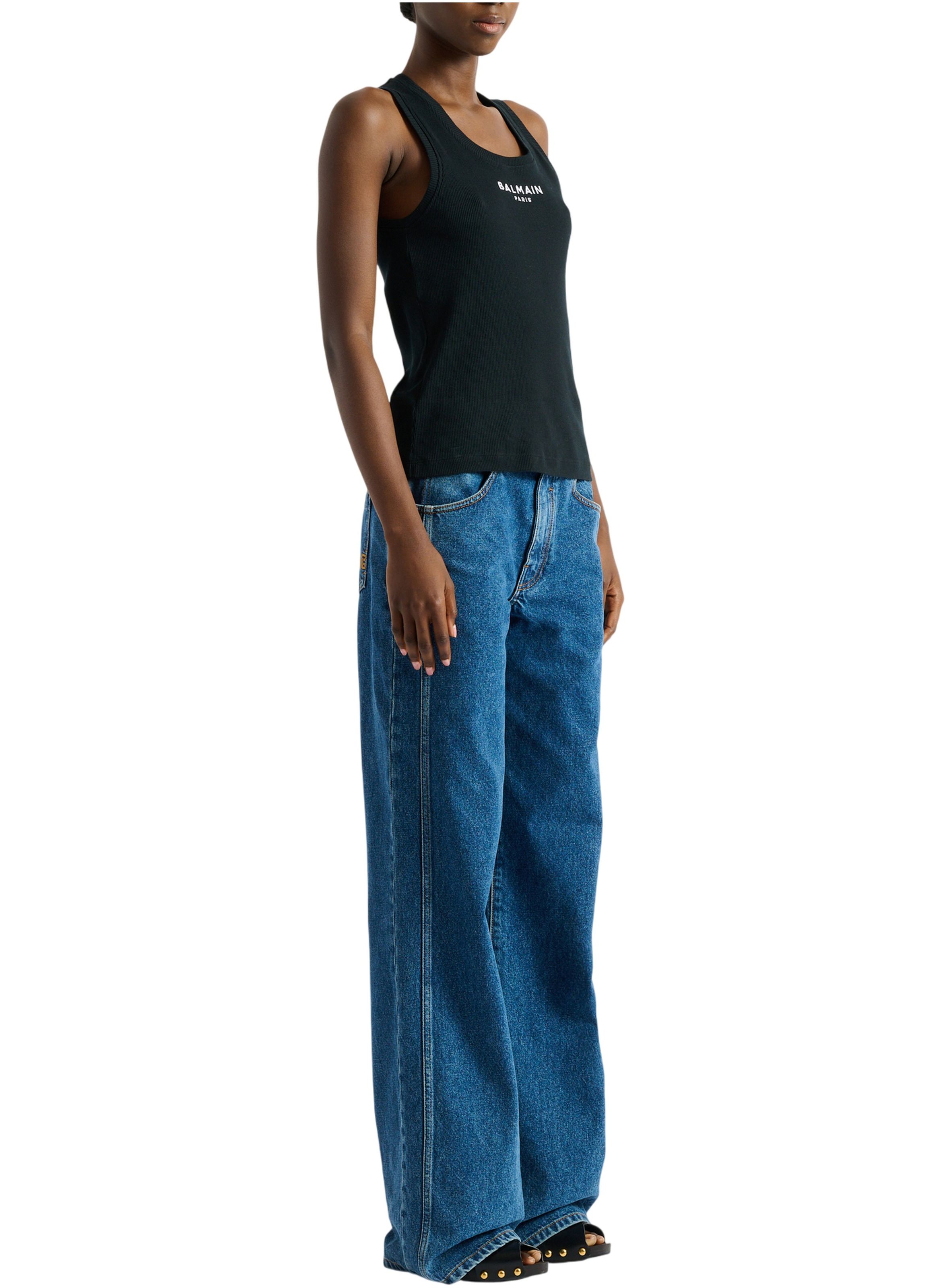 Débardeur brodé balmain paris BALMAIN Noir