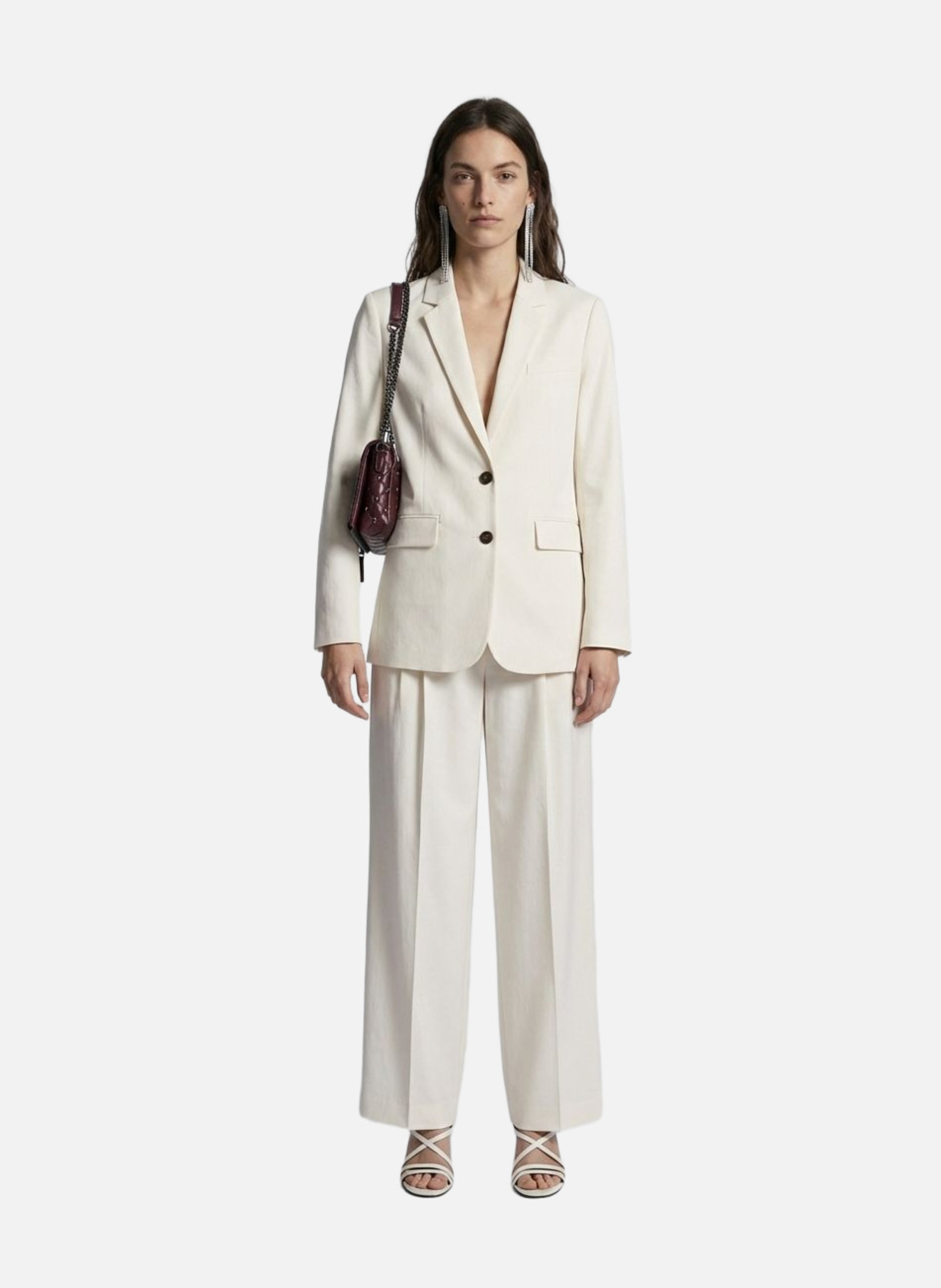 Pantalon de tailleur à pinces large en lin et coton THE KOOPLES Beige