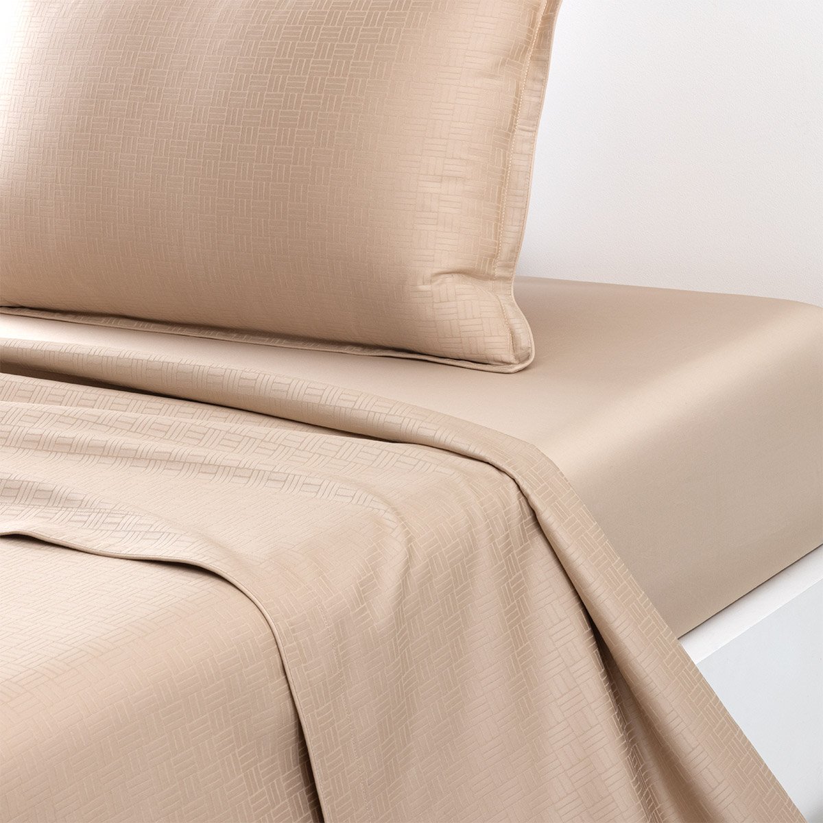 Drap plat en satin de coton, lattice BOSS HOME Beige