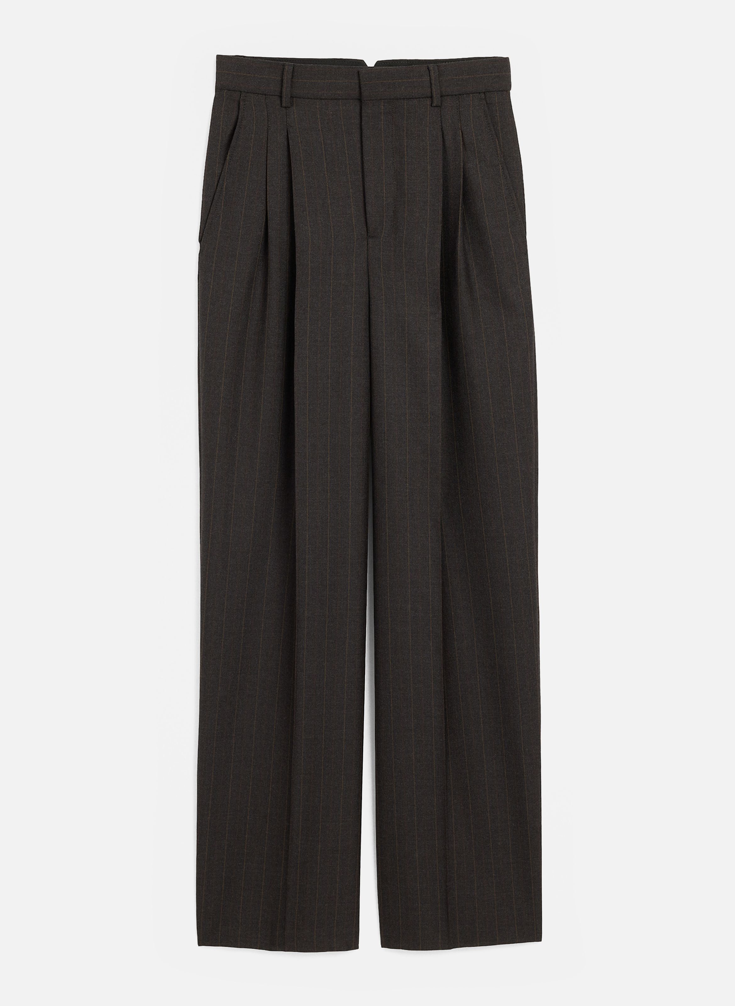 Pantalon rayé coupe wide taille haute en laine AMI PARIS Gris