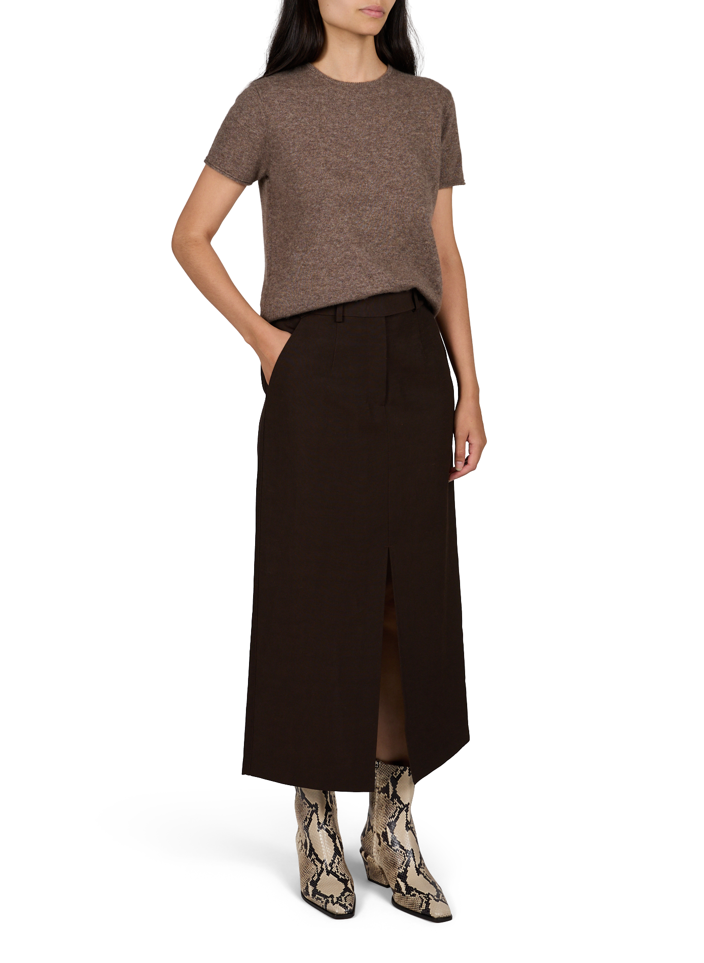 Runder Ausschnitt Pullover aus Kaschmir und Seide CO Braun
