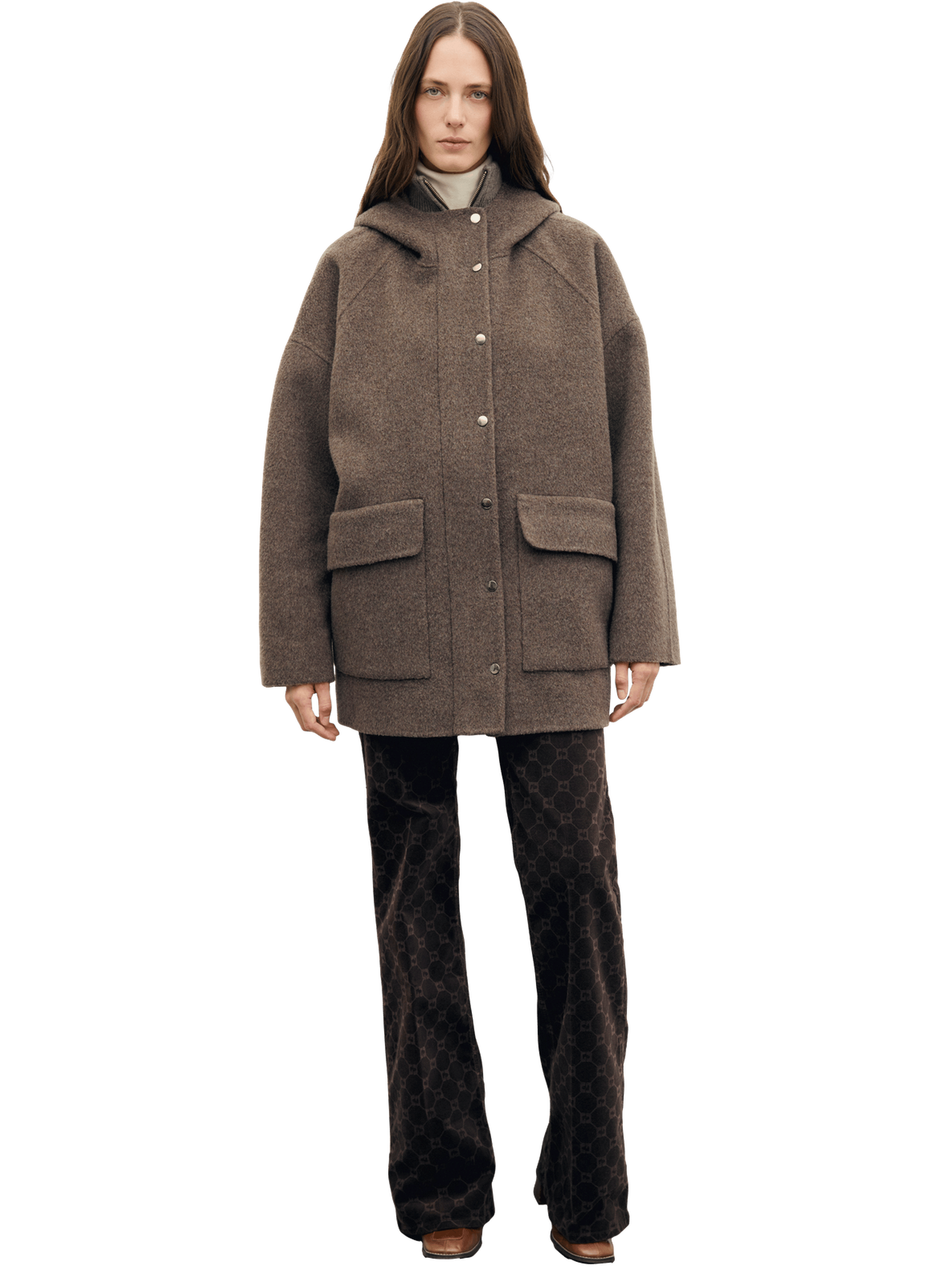 Manteau droit à capuche en laine - alsa GERARD DAREL Marron