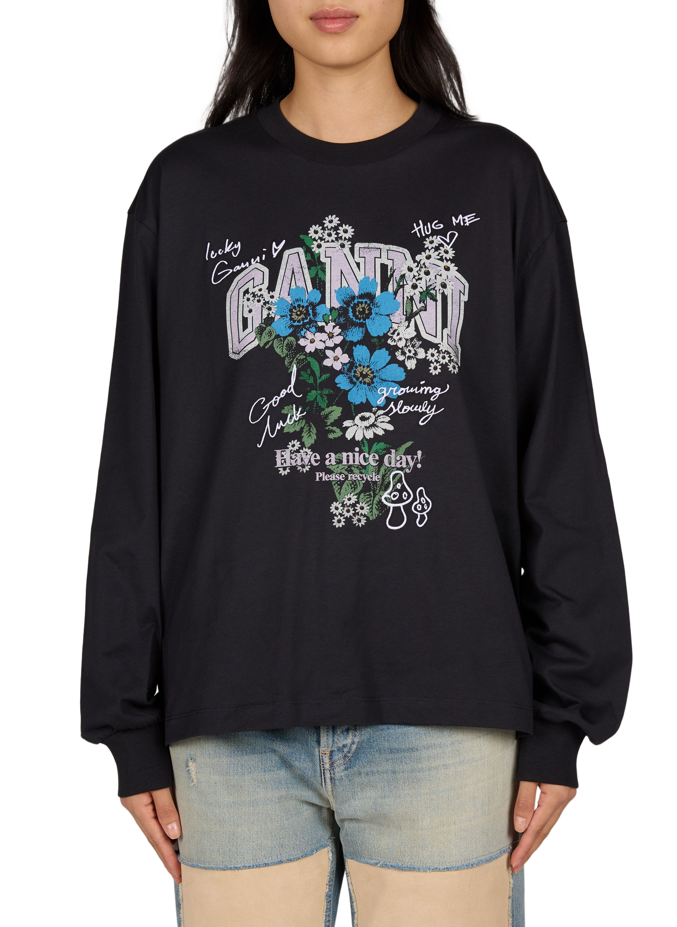 Oversized cotton T-shirt GANNI Grey
