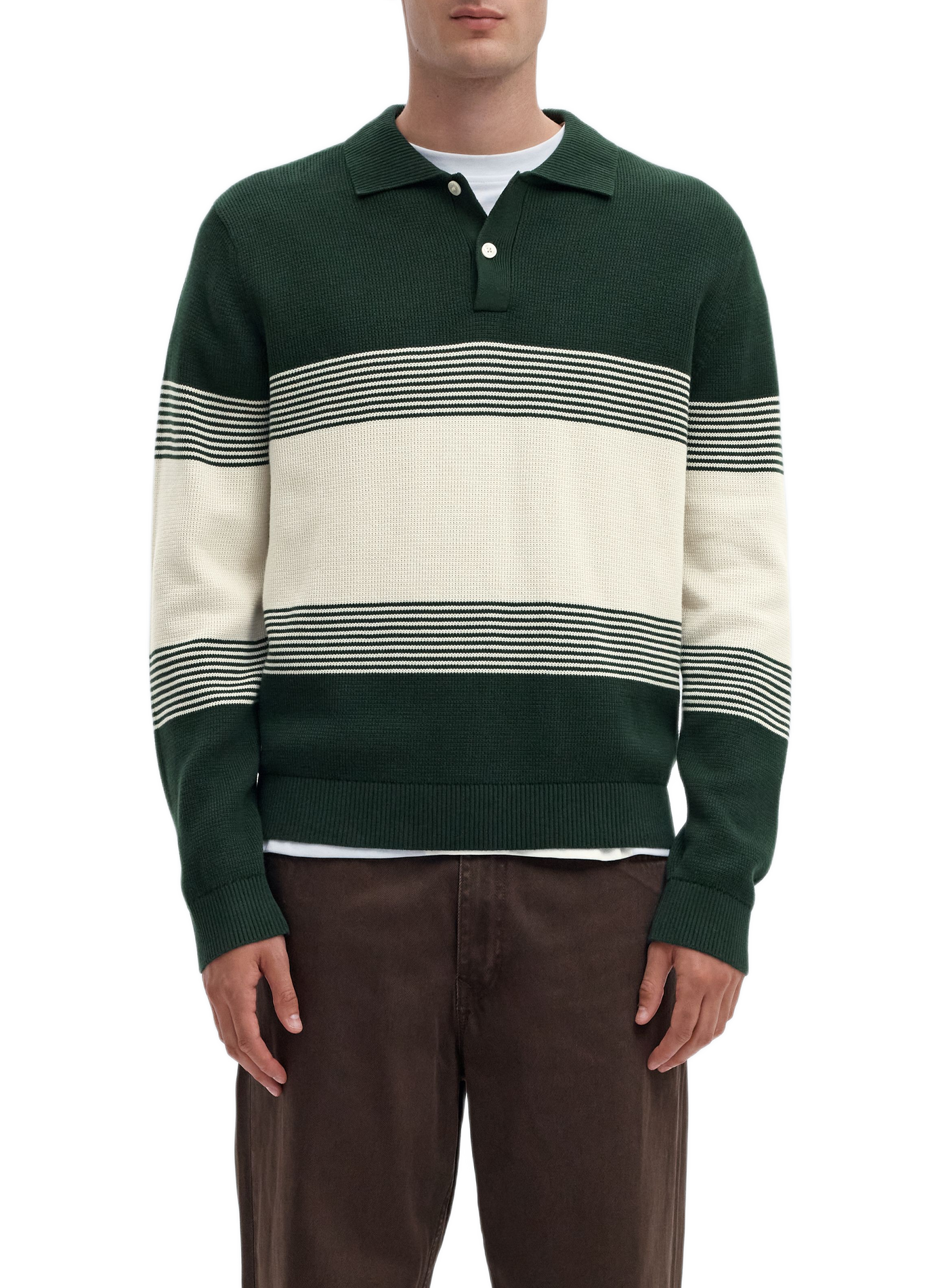Button-Neck Cotton Sweater SELECTED Green