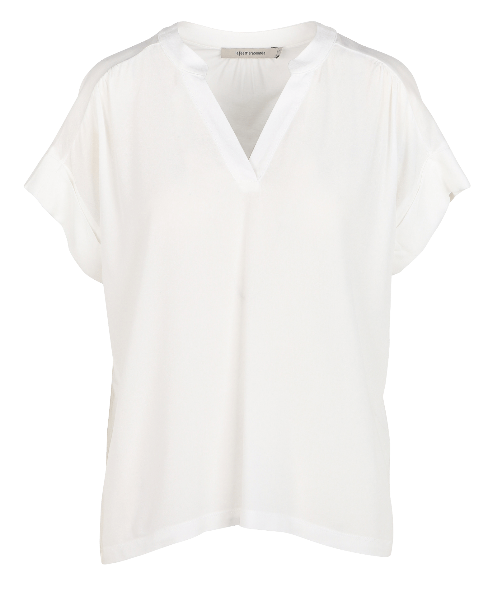 Ruimvallend T-shirt met V-hals en materiaalcombinatie LA FEE MARABOUTEE Wit