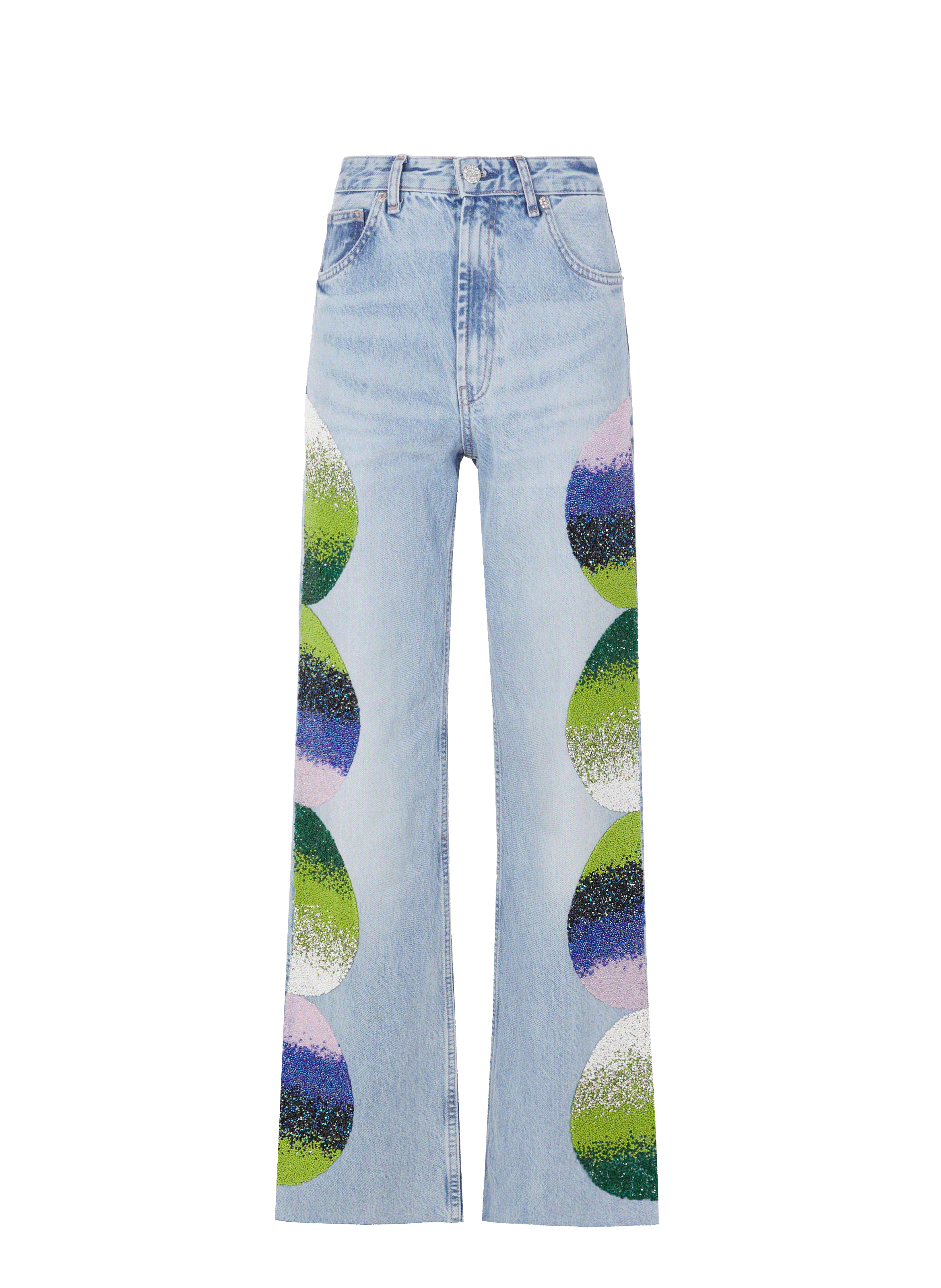 Jean à strass et à perles en coton denim