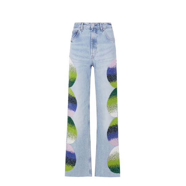 Jean à strass et à perles en coton denim