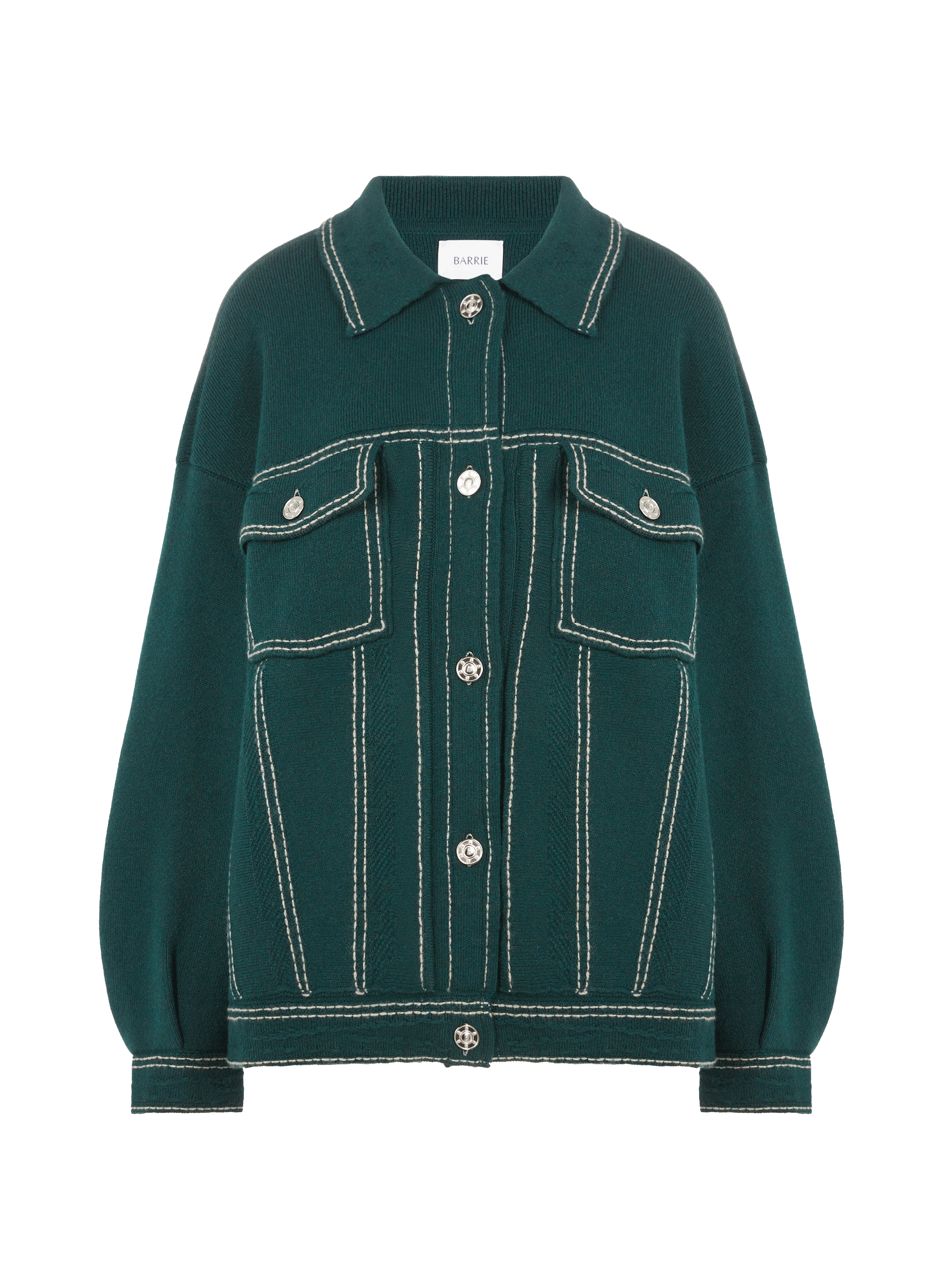 BARRIE Knitted jacket with contrasting topstitching Green