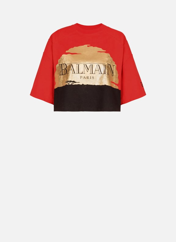 Disney x balmain : the lion king - t-shirt court imprimé sunset Rouge by BALMAIN BALMAIN Disney x balmain : the lion king - t-shirt court imprimé sunset Rouge