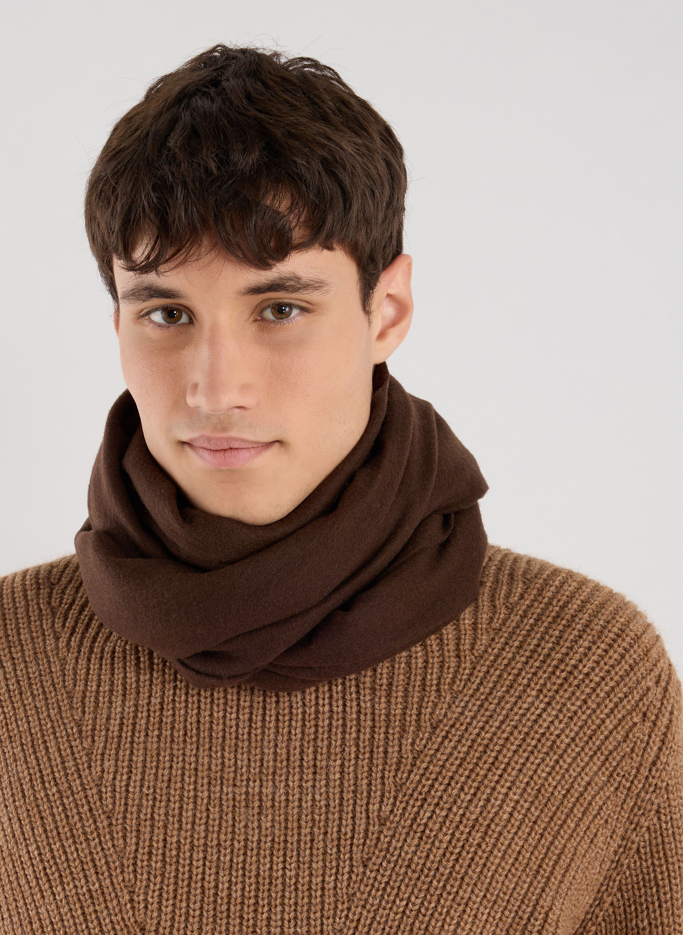 Scarf with a plain and checked appearance SAISON 1865 Brown