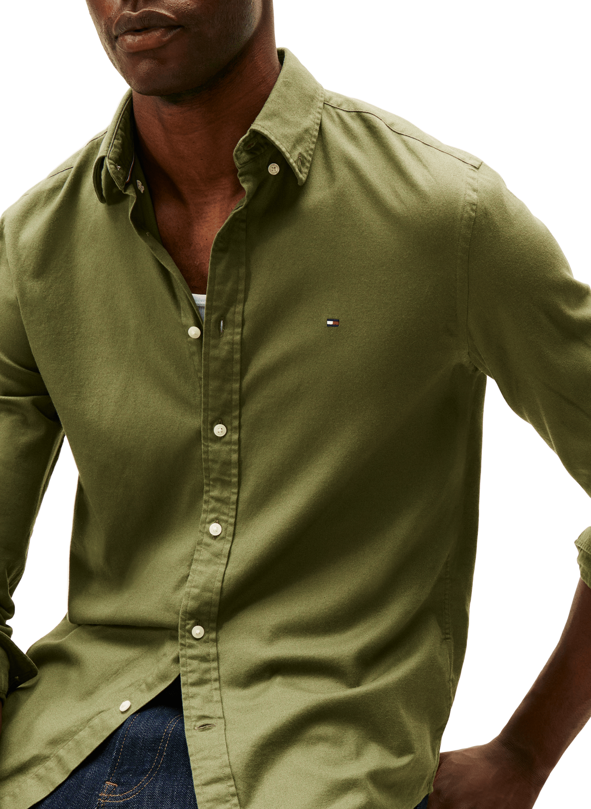Shirt with American collar in blended cotton TOMMY HILFIGER Green