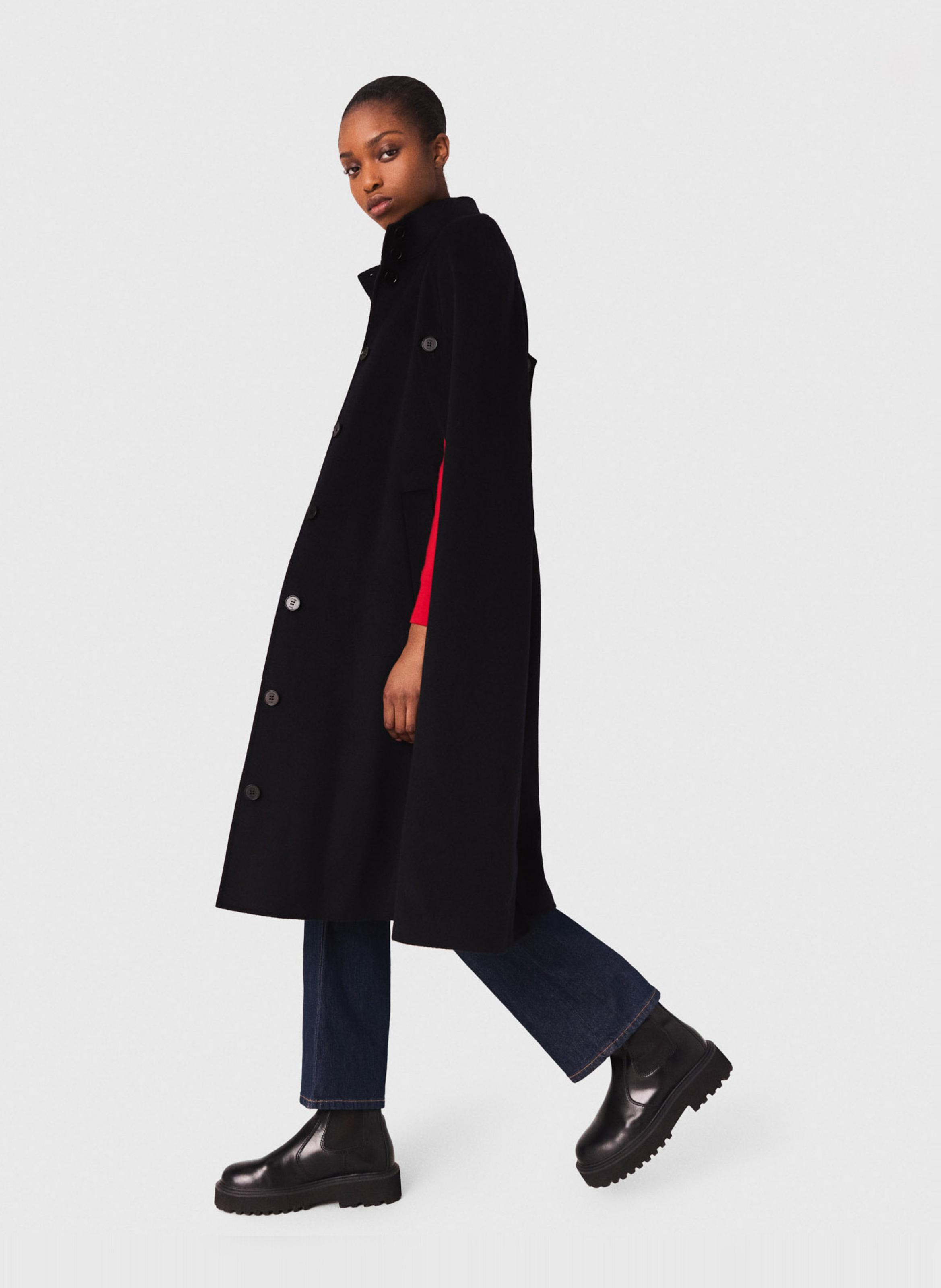 Cape col montant en laine MAJE Bleu