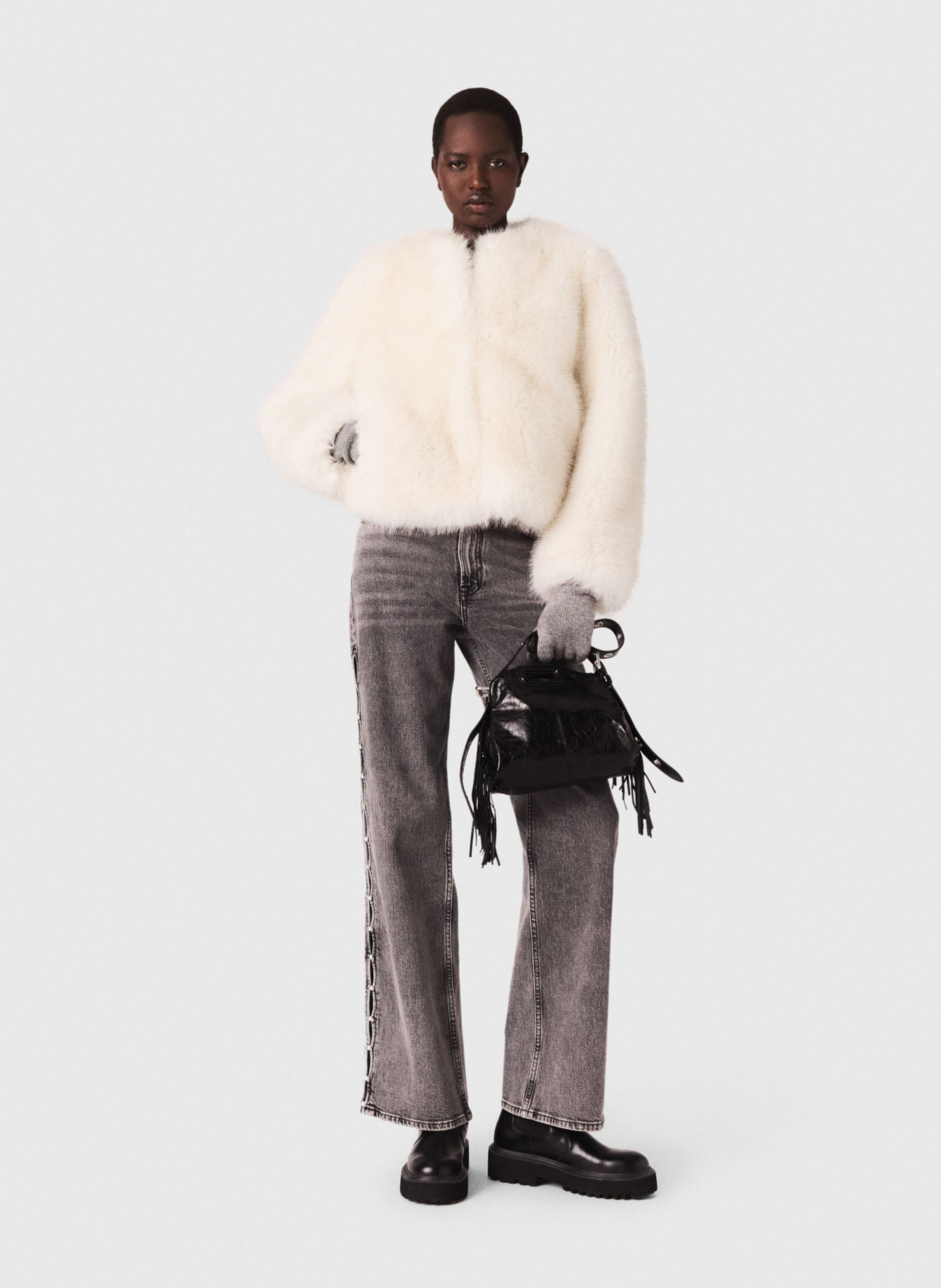 Jean droit en coton mélangé MAJE Gris